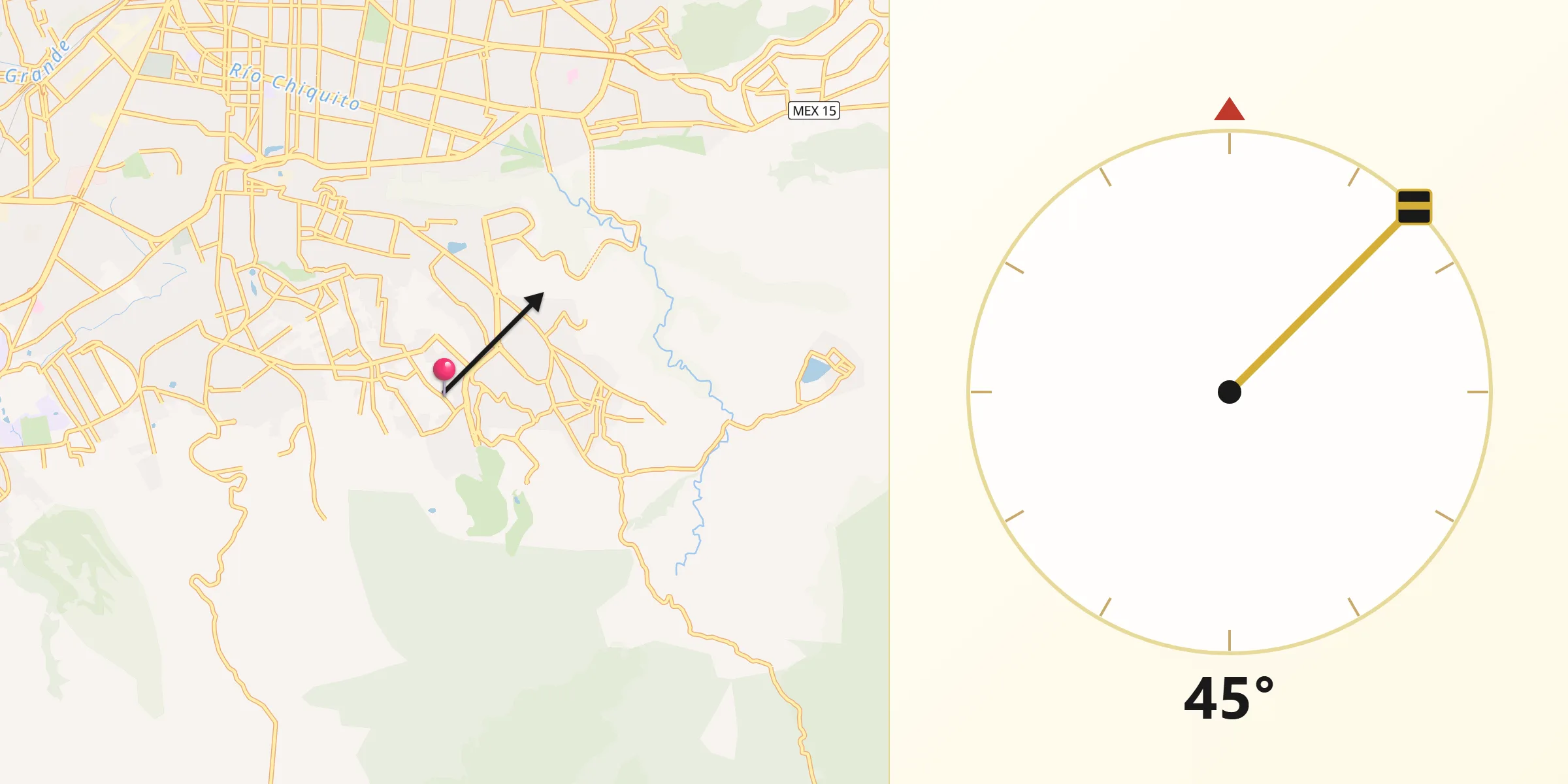Dirección de la Qibla desde El Durazno