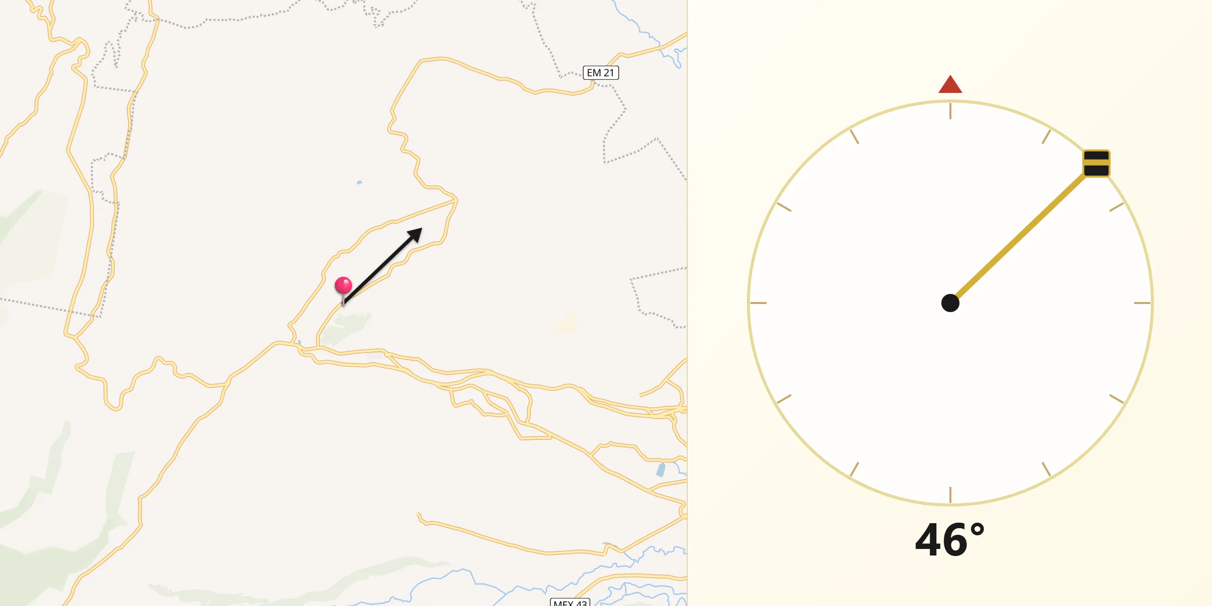 Dirección de la Qibla desde San José el Vidrio