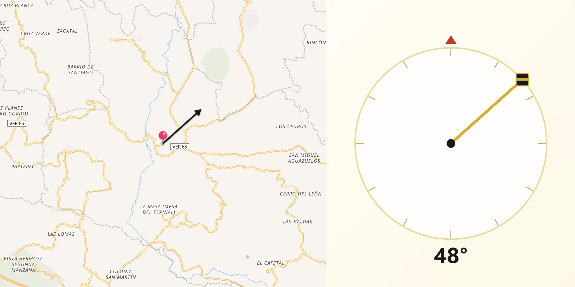 Dirección de la Qibla desde Naolinco de Victoria
