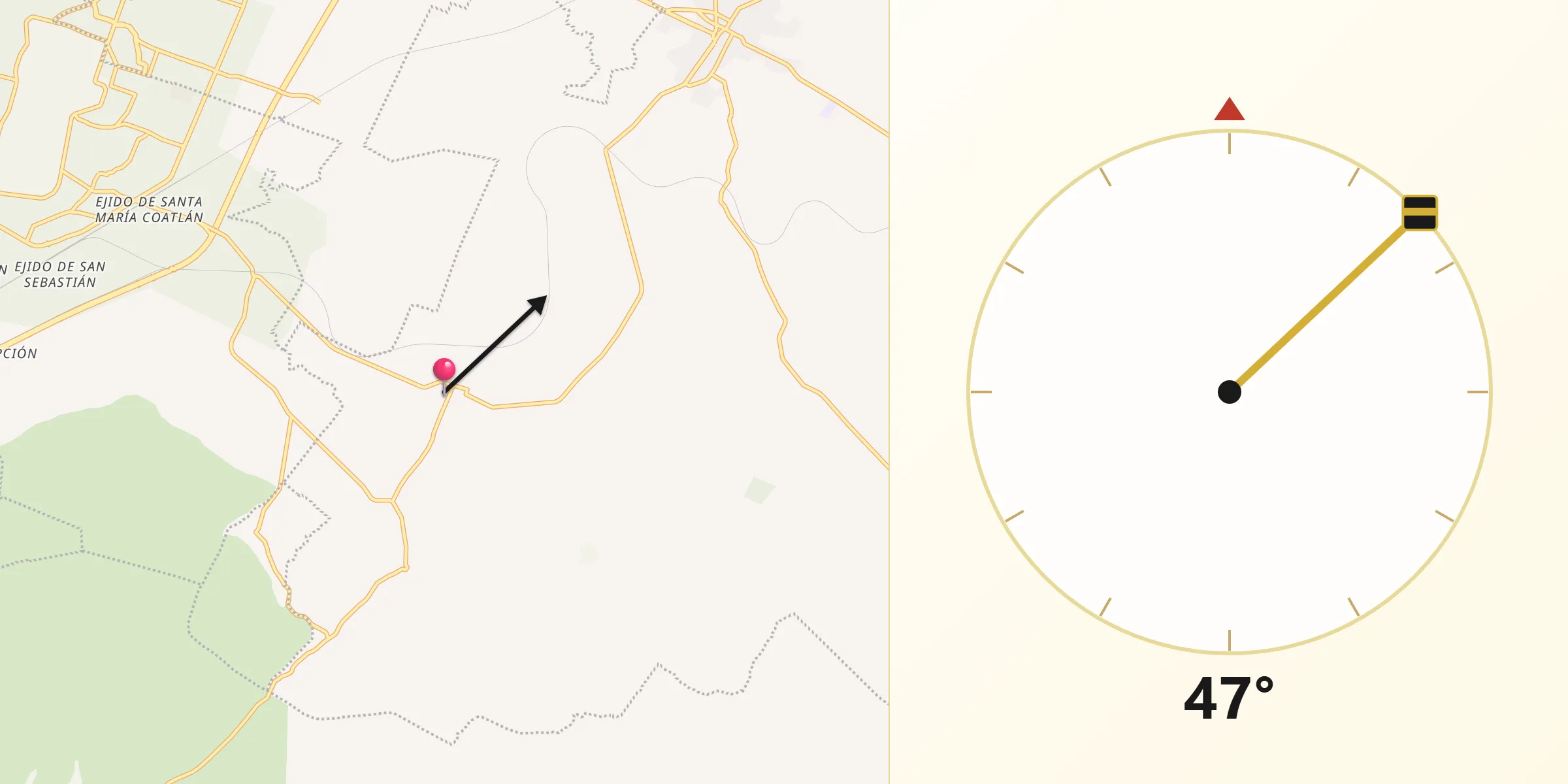 Dirección de la Qibla desde Oxtotipac