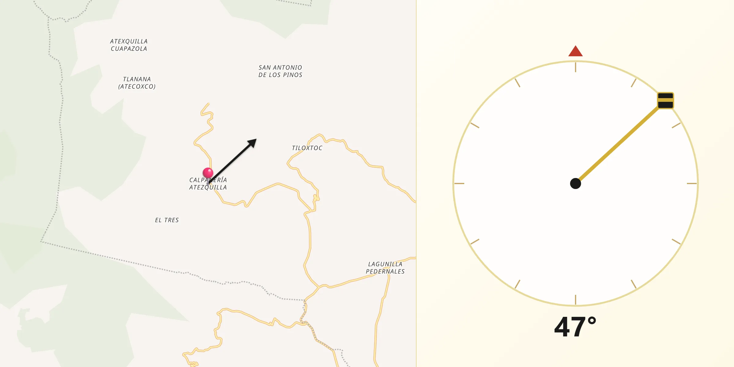 Dirección de la Qibla desde Calpanería Atezquilla