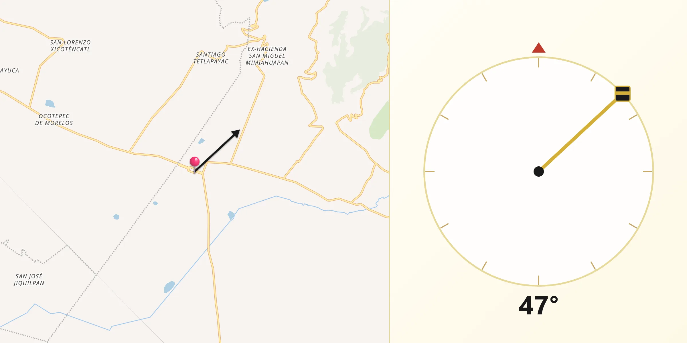 Dirección de la Qibla desde Unión Ejidal Tierra y Libertad