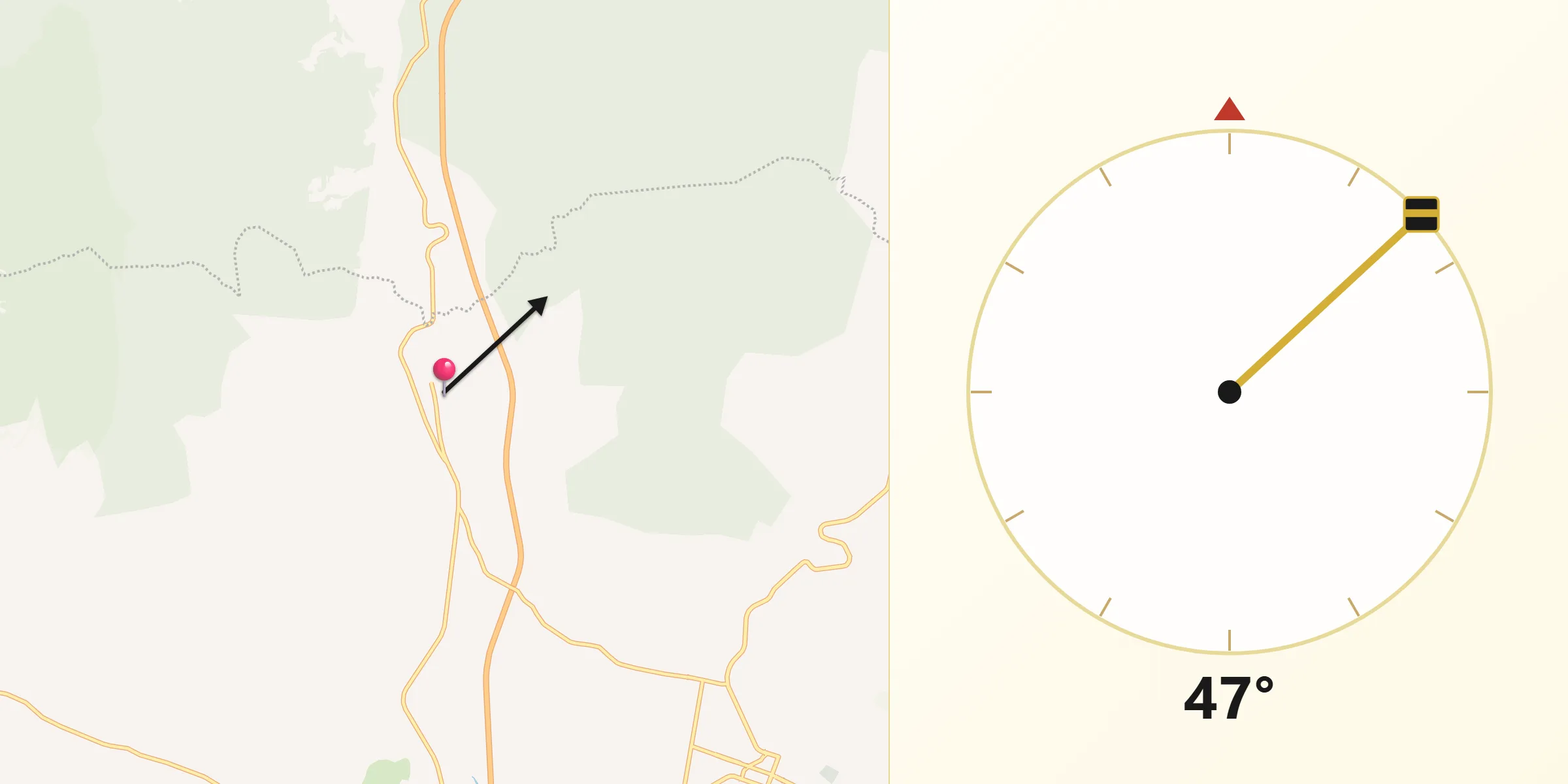 Dirección de la Qibla desde Acopinalco del Peñón