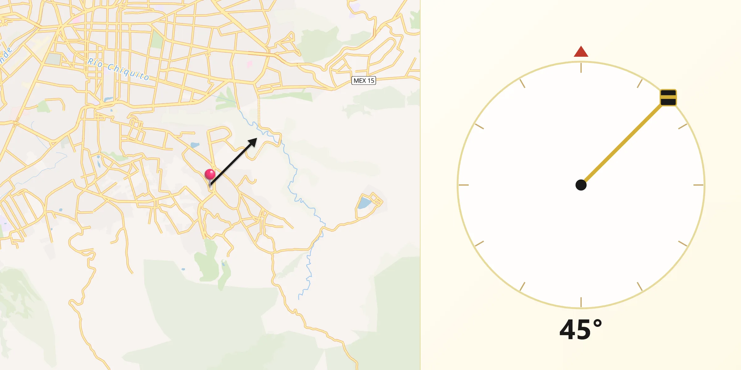 Dirección de la Qibla desde Montaña Monarca (Punta Altozano)