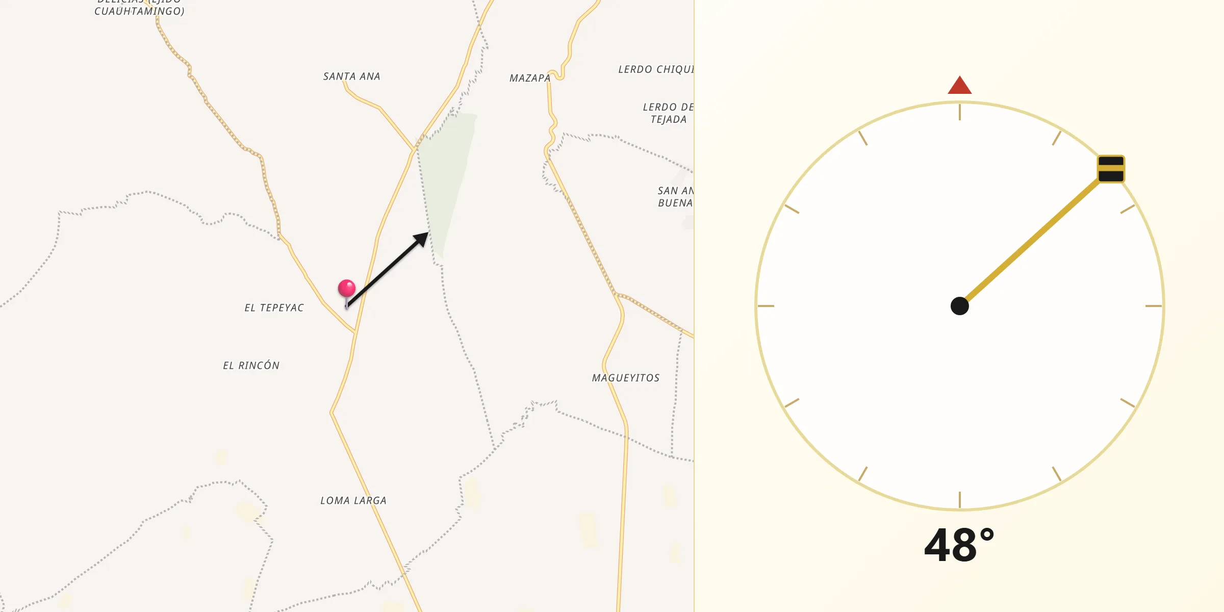 Dirección de la Qibla desde Orilla del Monte