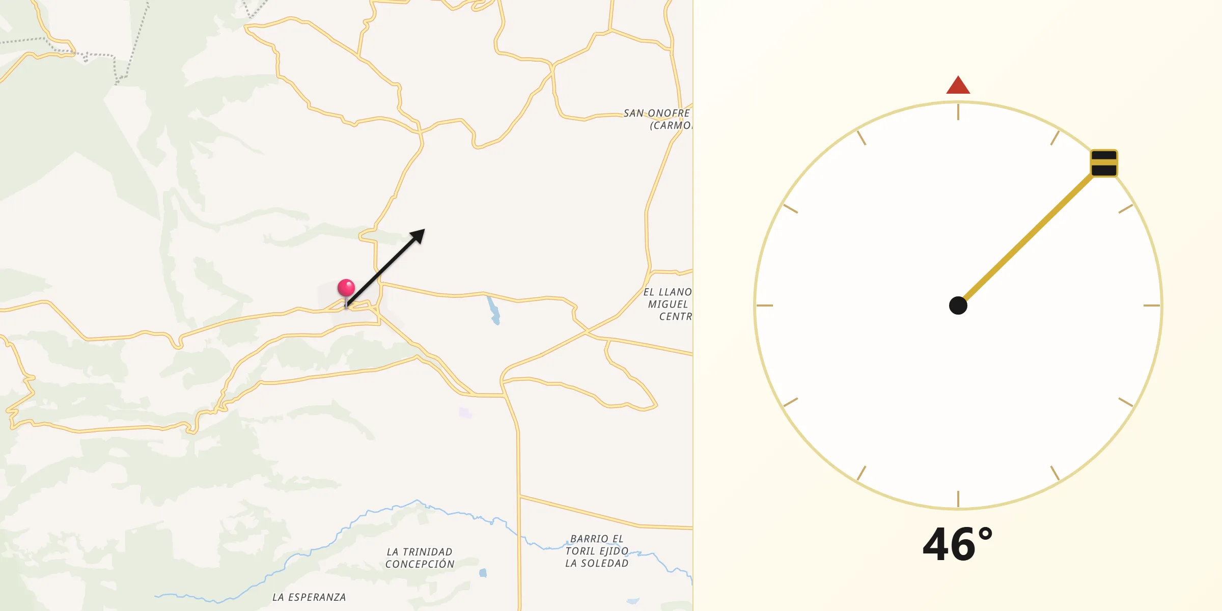 Dirección de la Qibla desde San José del Rincón Centro