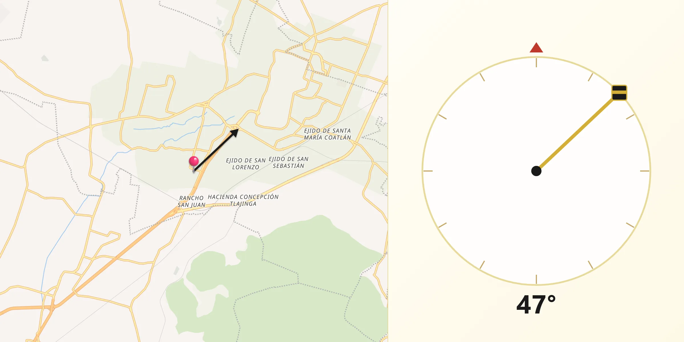 Dirección de la Qibla desde San Lorenzo Tlalmimilolpan