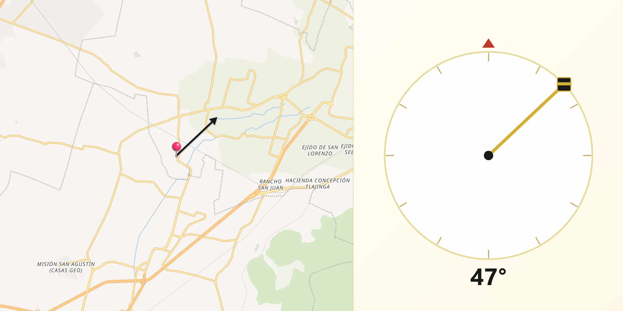 Dirección de la Qibla desde Atlatongo