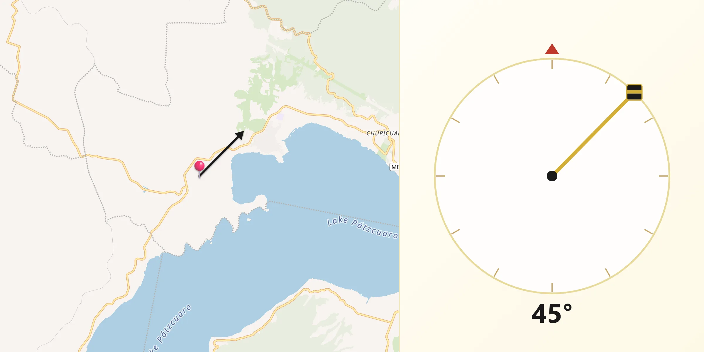 Dirección de la Qibla desde San Andrés Ziróndaro