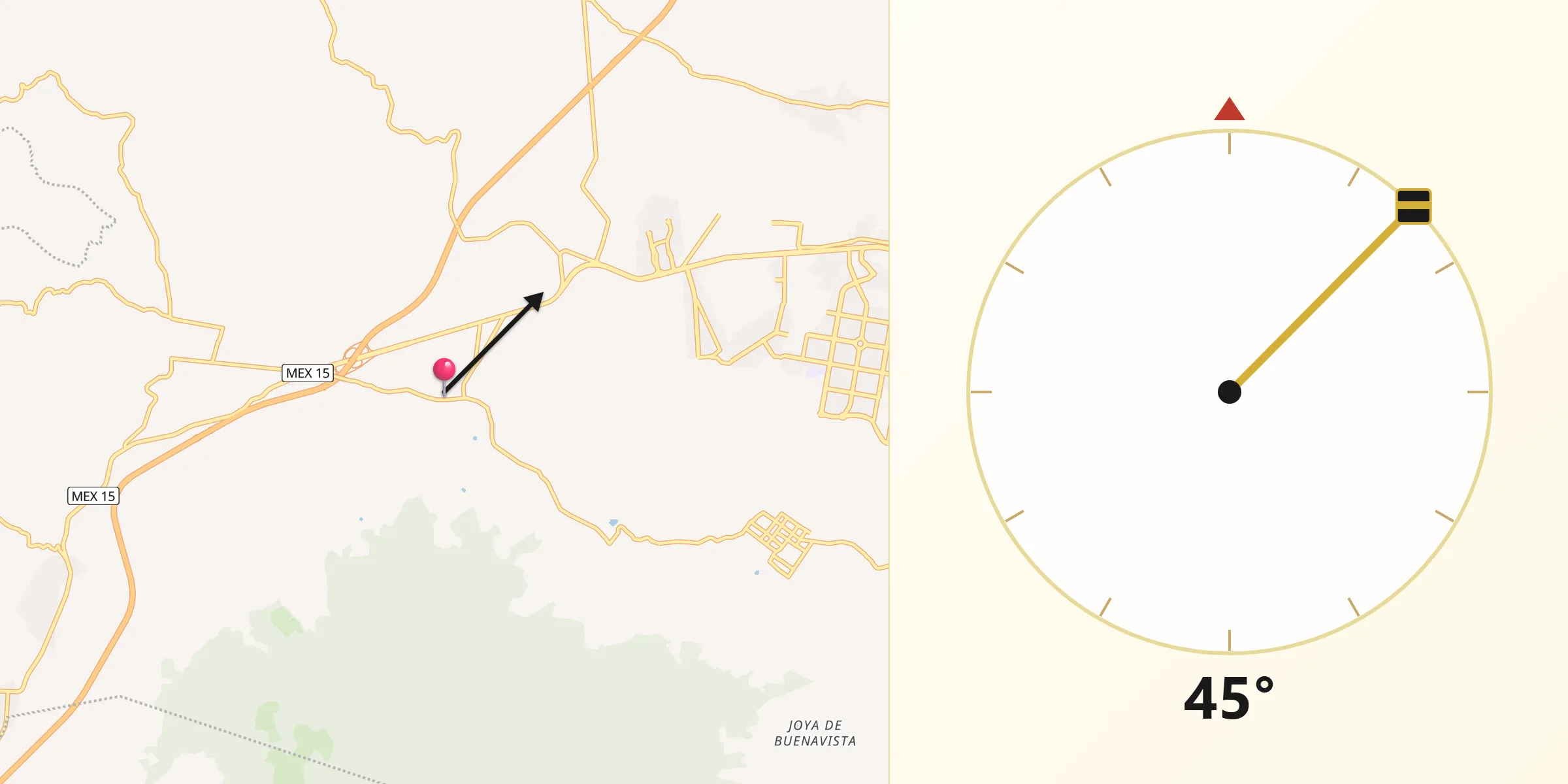 Dirección de la Qibla desde Tacicuaro