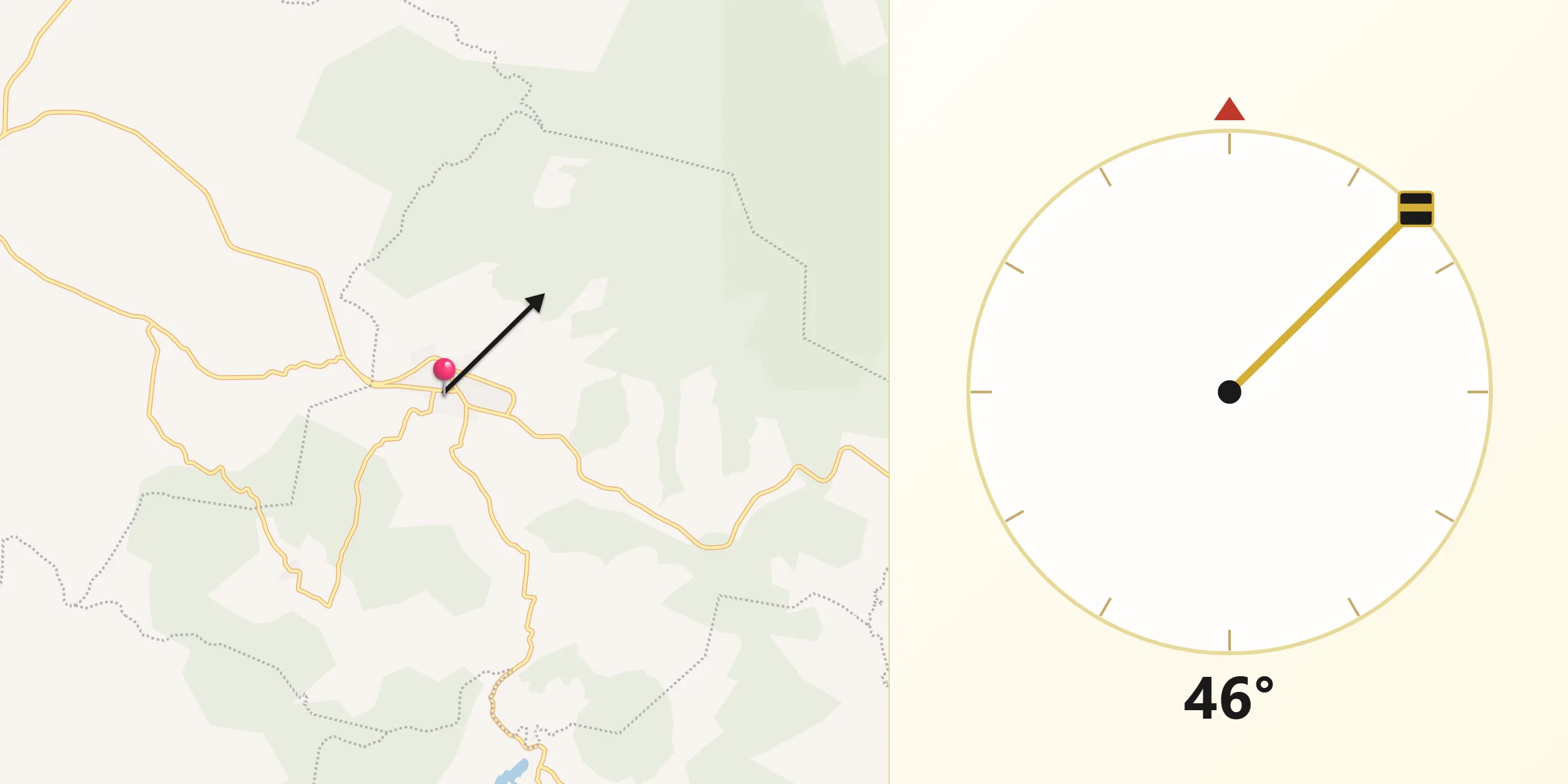 Dirección de la Qibla desde Aporo