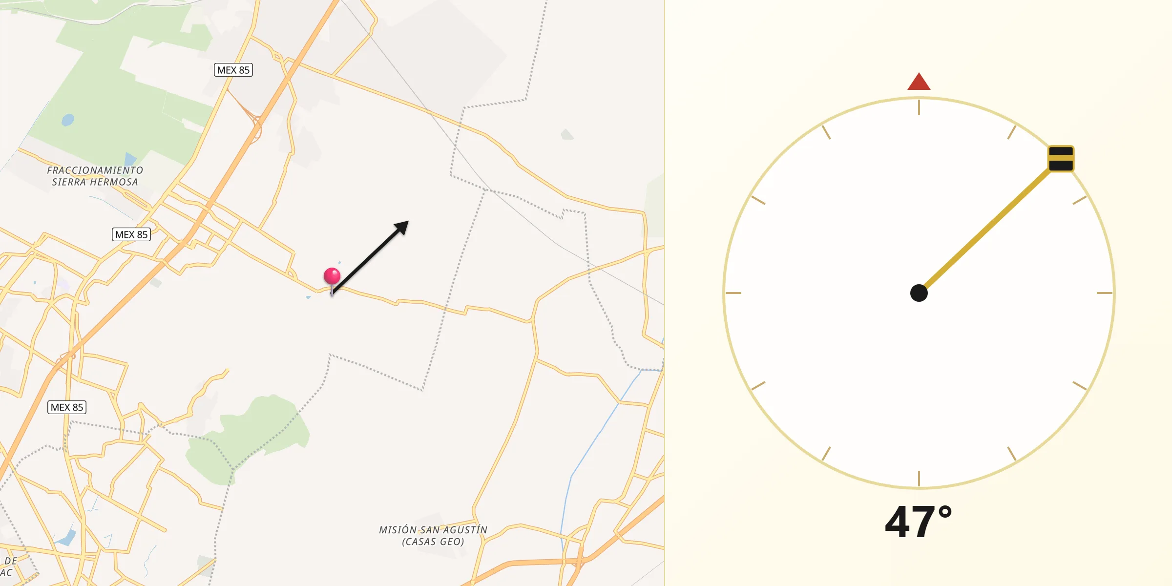 Dirección de la Qibla desde San Pablo Tecalco