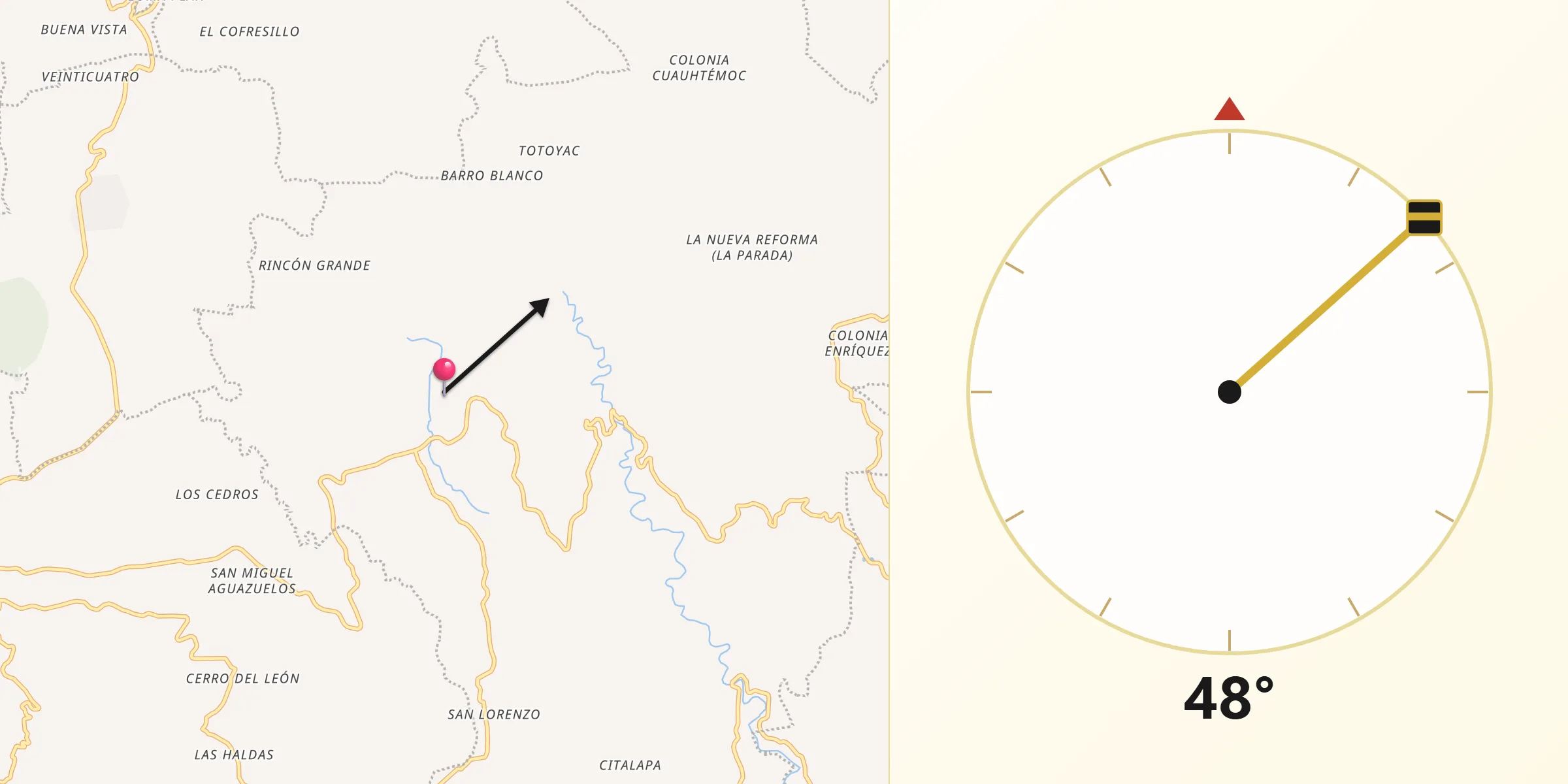 Dirección de la Qibla desde Tepetlán