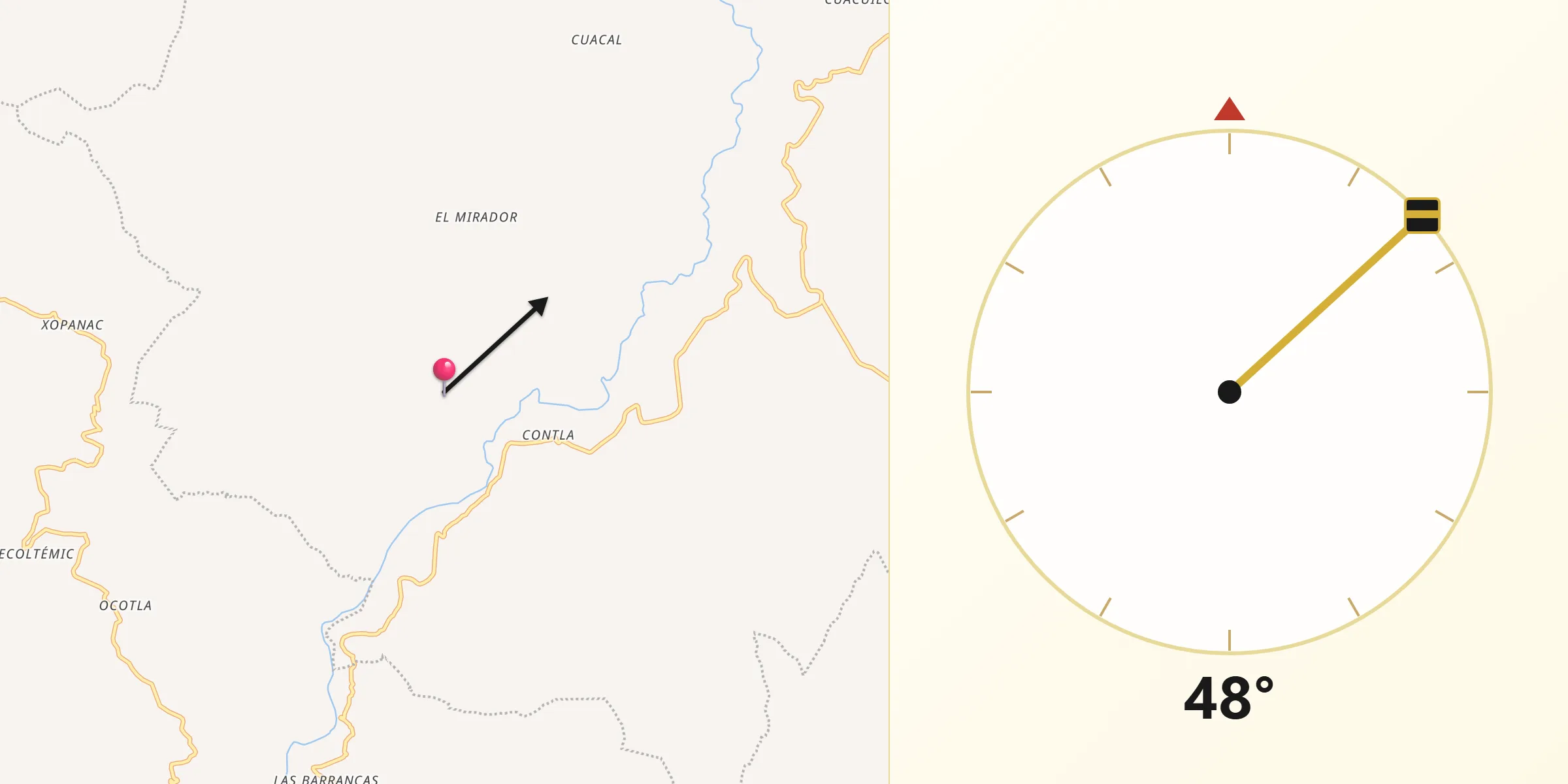 Dirección de la Qibla desde San Andrés Yahuitlalpan