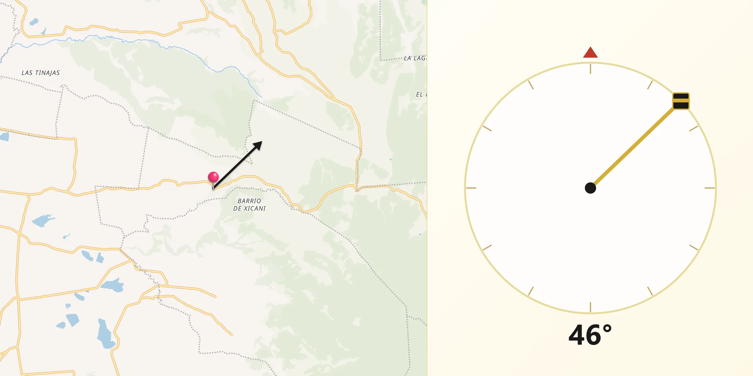 Dirección de la Qibla desde Pueblo de Caña