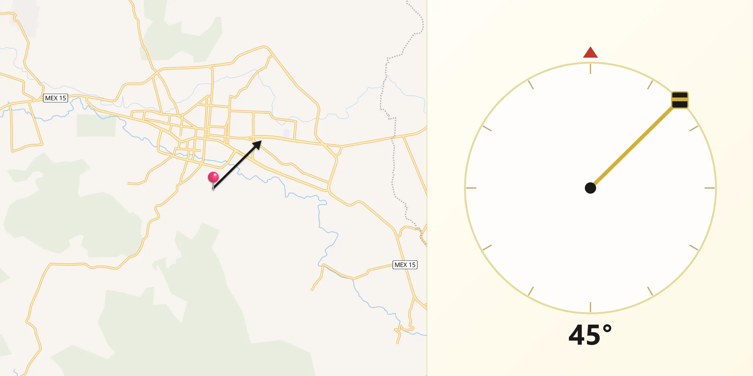 Dirección de la Qibla desde Colonia el Mirador (Llano del Ejido)