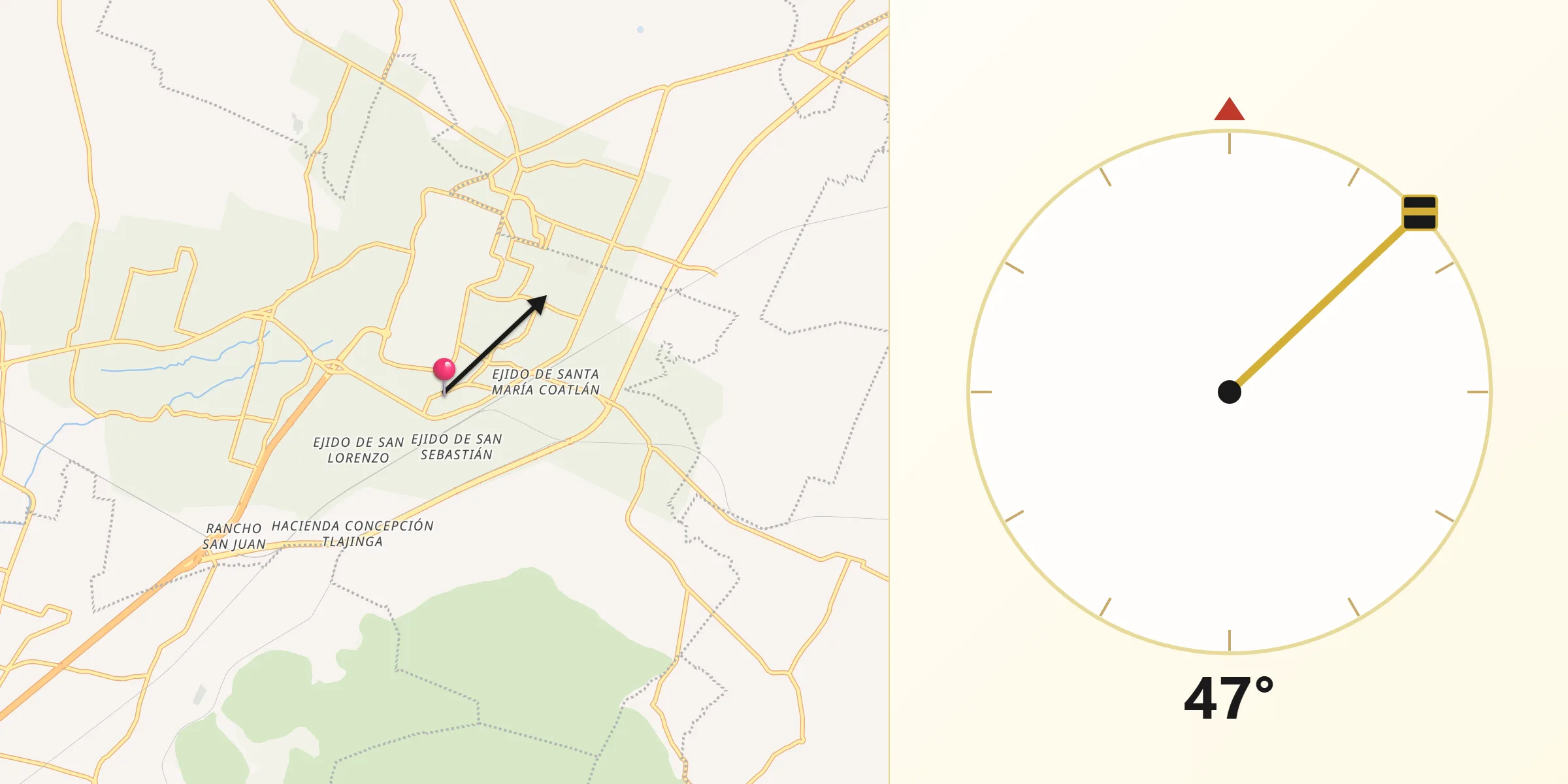 Dirección de la Qibla desde San Sebastián Xolalpa