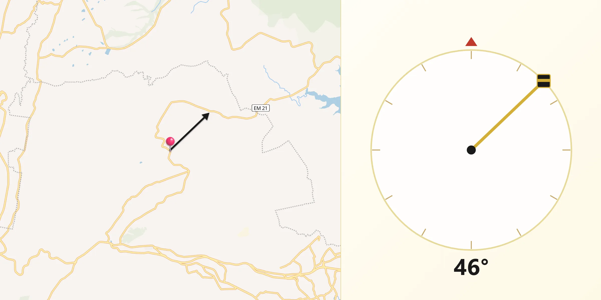 Dirección de la Qibla desde El Esclavo