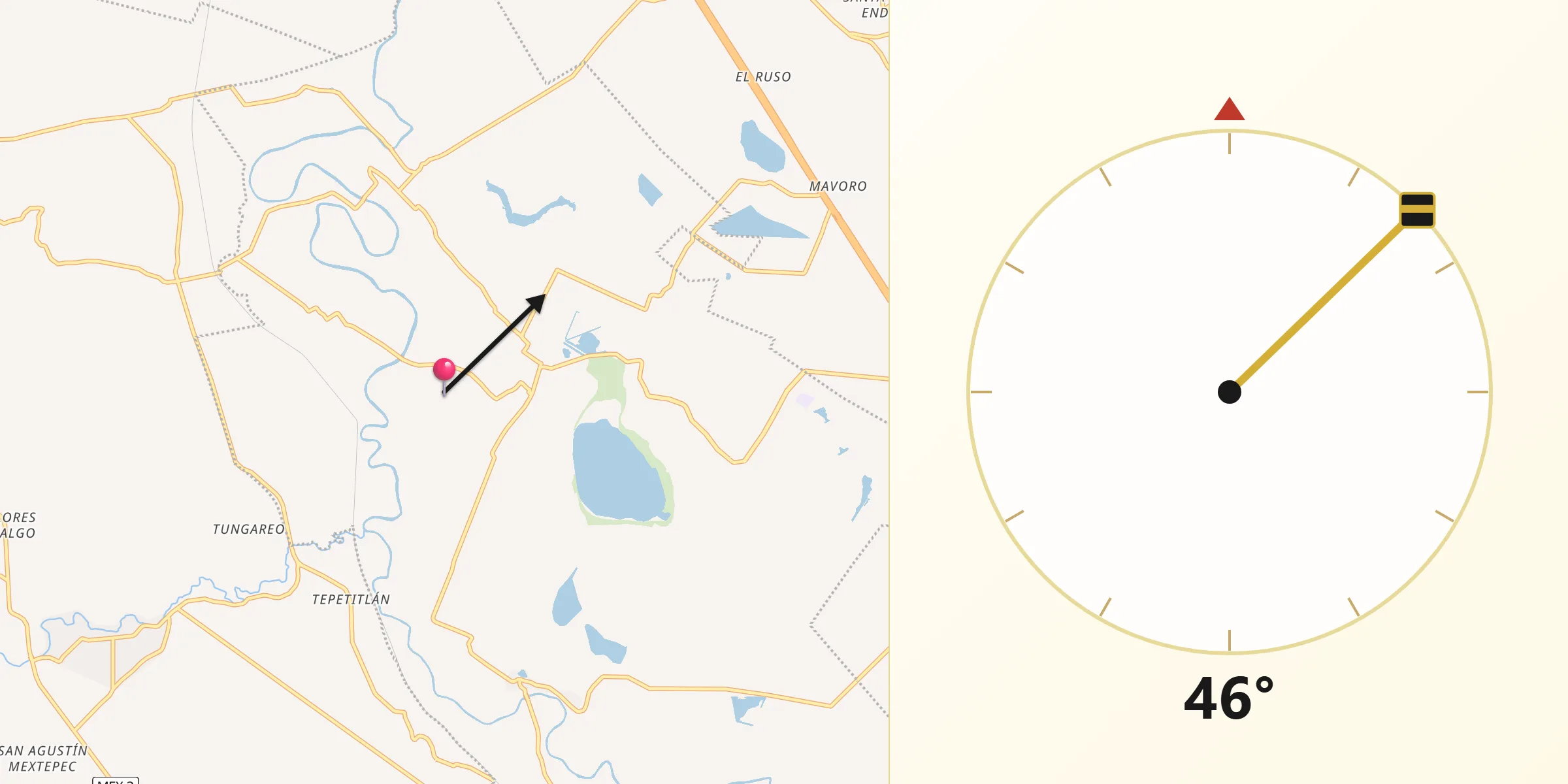 Dirección de la Qibla desde Jalpa de los Baños