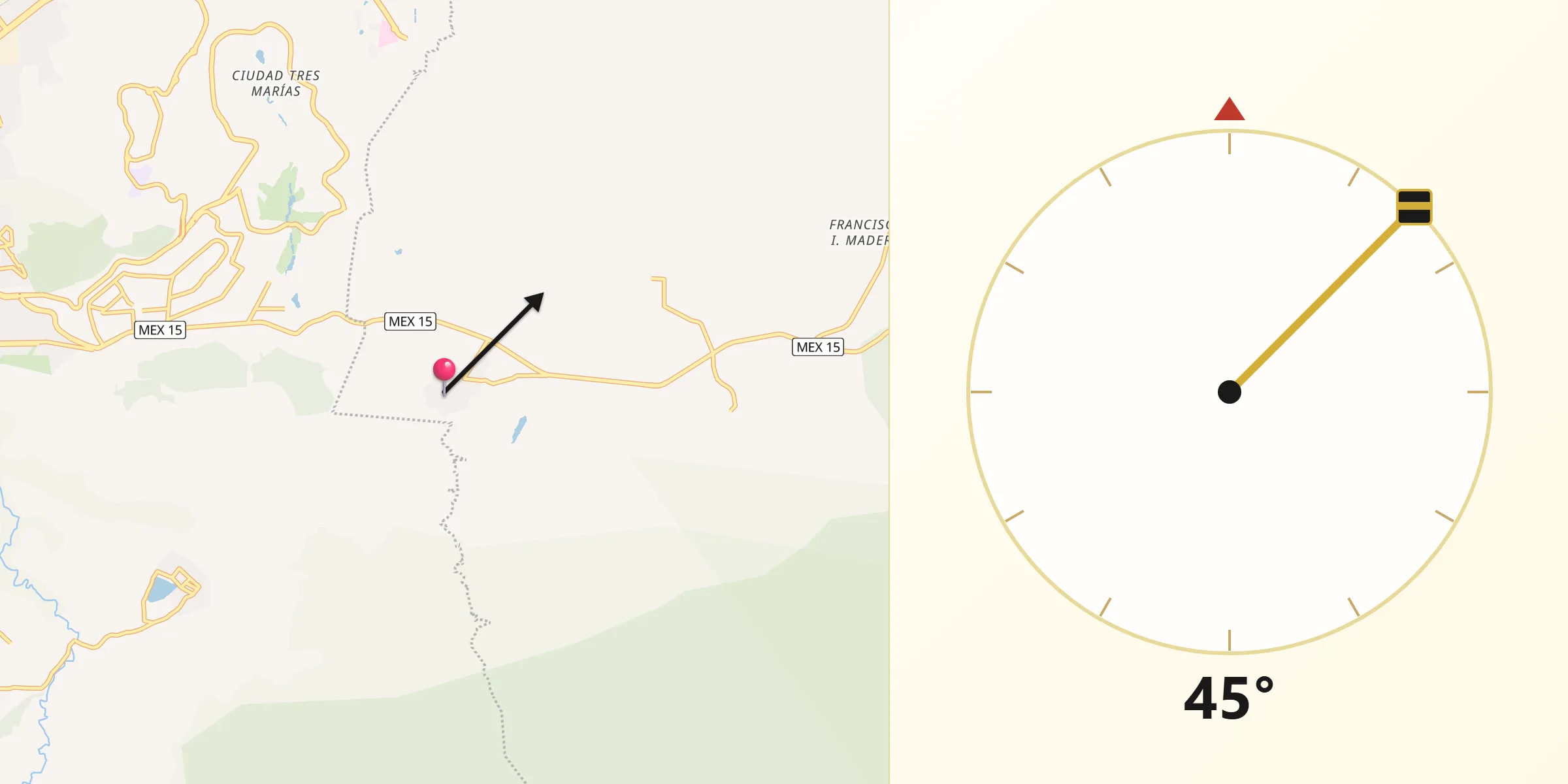Dirección de la Qibla desde Jaripeo