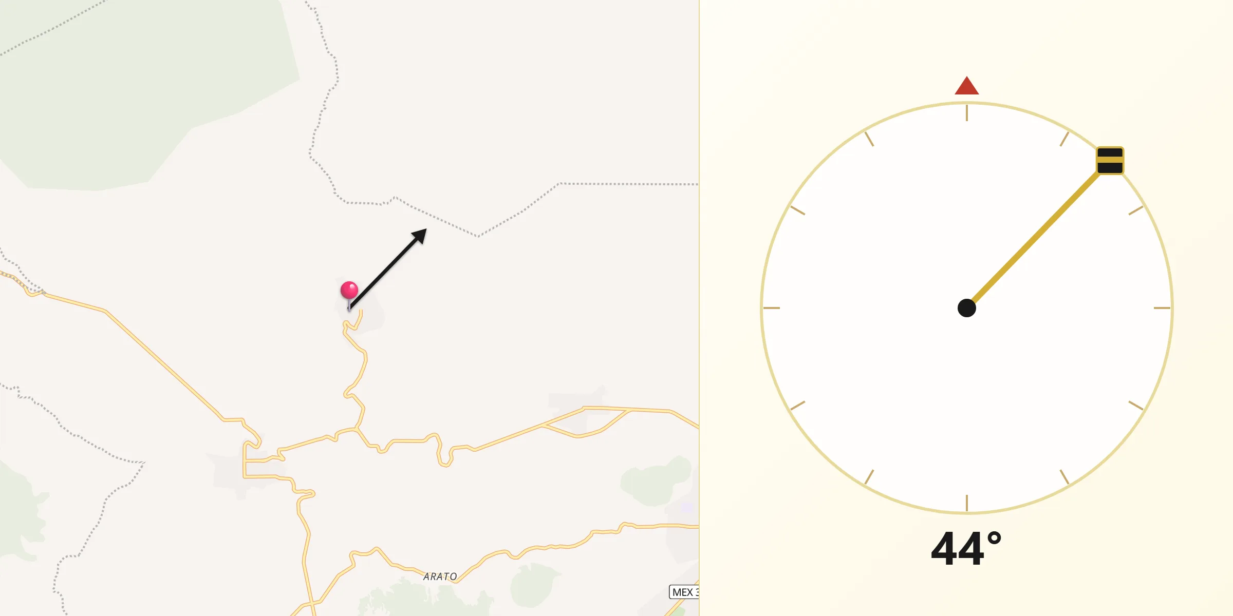 Dirección de la Qibla desde Santa María Urapicho