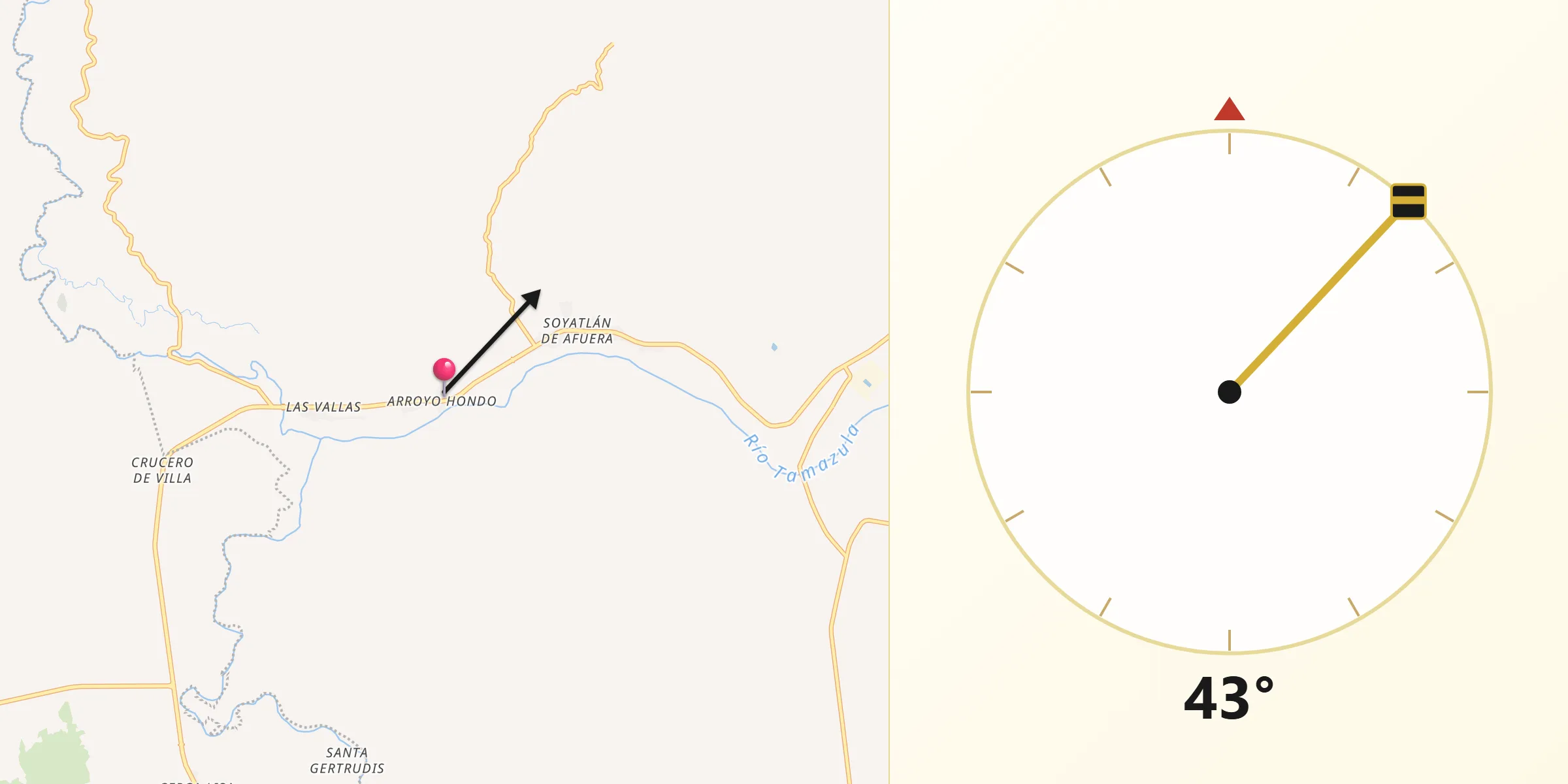 Dirección de la Qibla desde Arroyo Hondo