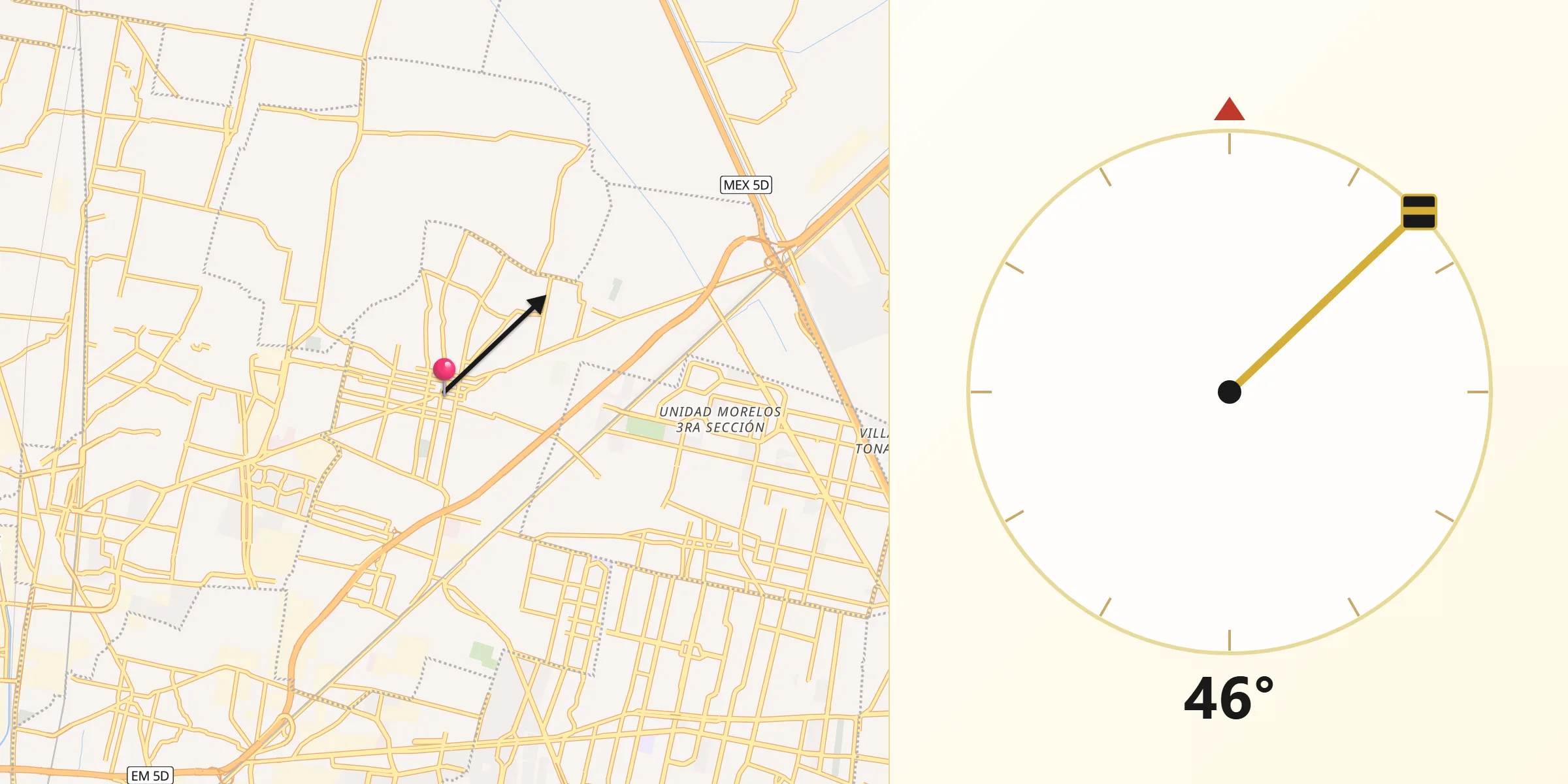 Dirección de la Qibla desde Tultepec