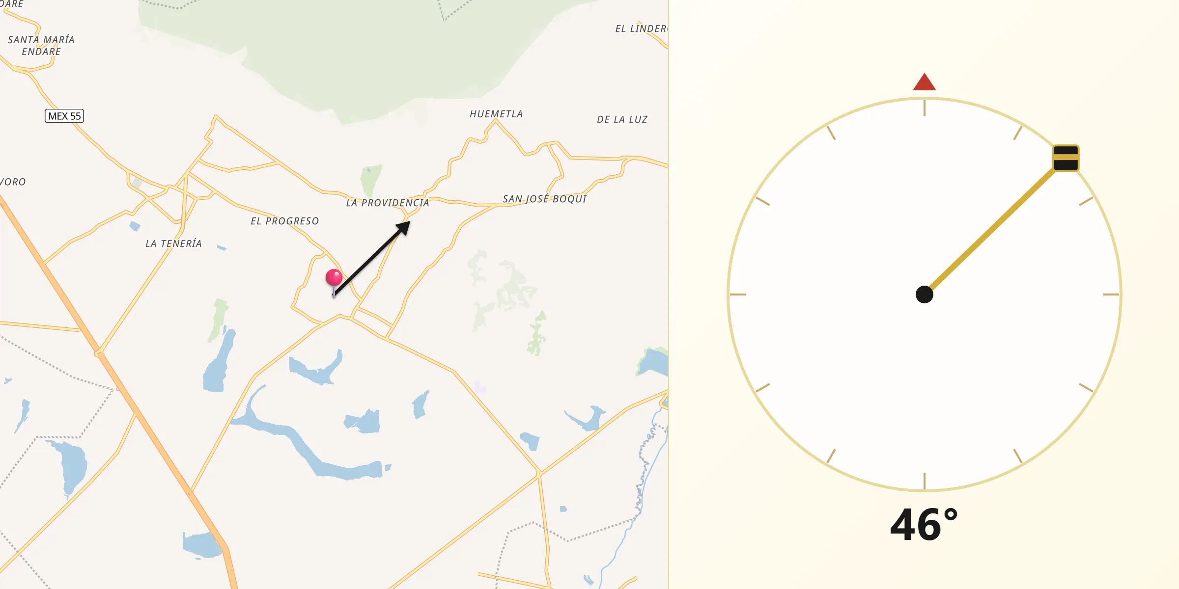 Dirección de la Qibla desde Los Reyes