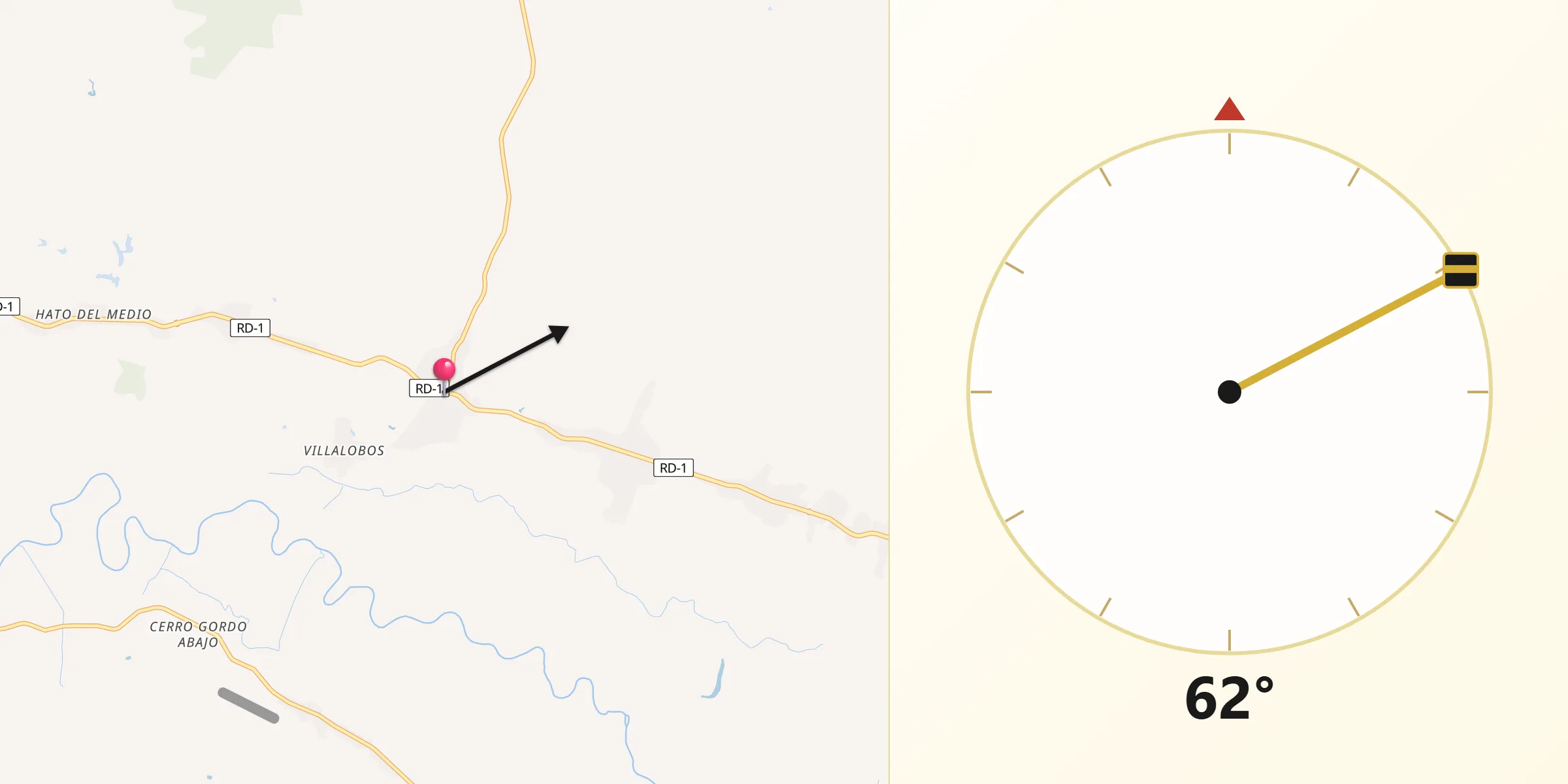 Dirección de la Qibla desde Villa Elisa