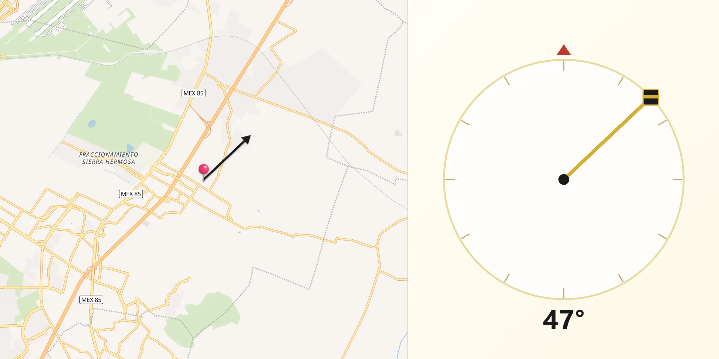 Dirección de la Qibla desde San Martín Azcatepec