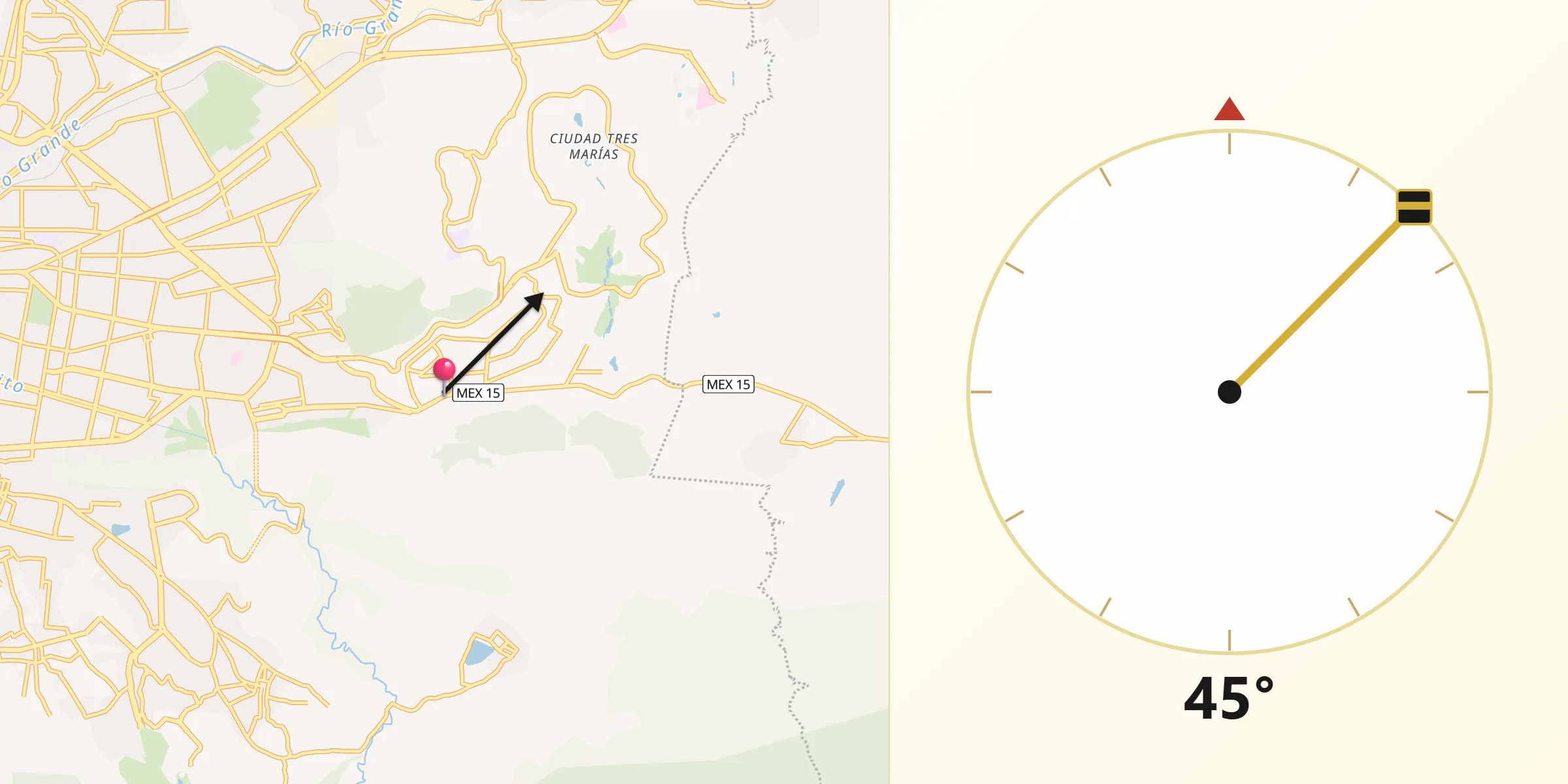 Dirección de la Qibla desde Puerto de Buenavista (Lázaro Cárdenas)