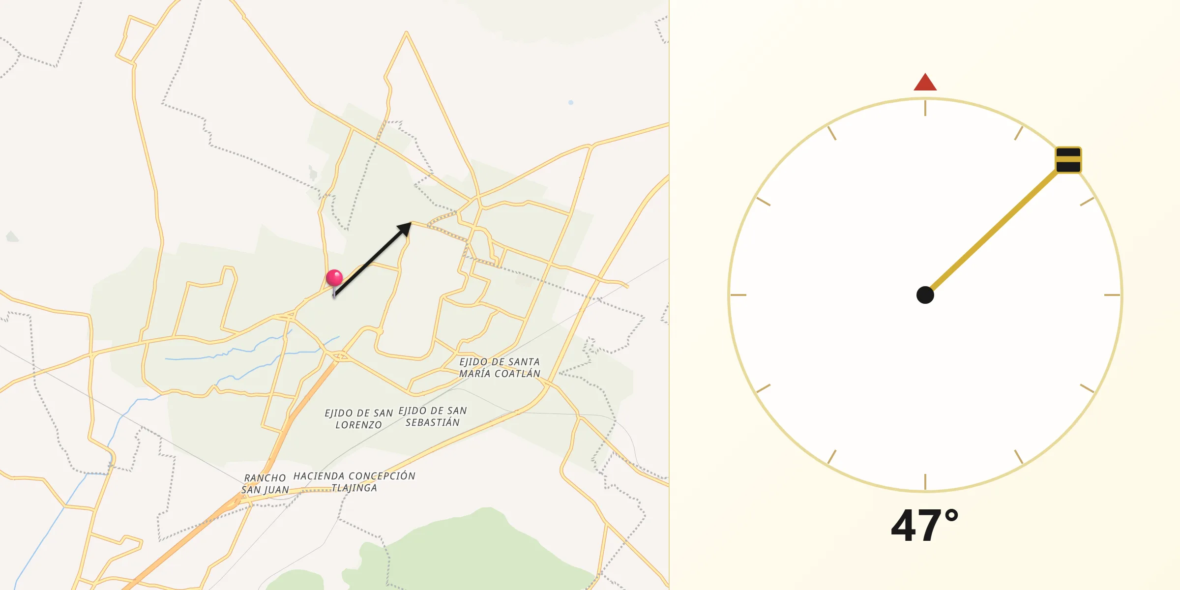 Dirección de la Qibla desde Teotihuacán de Arista