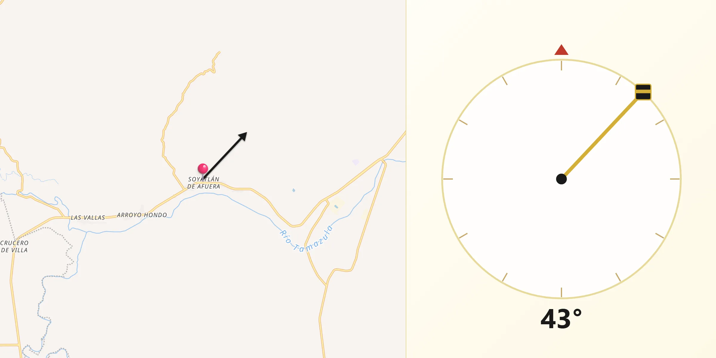 Dirección de la Qibla desde Soyatlán de Afuera