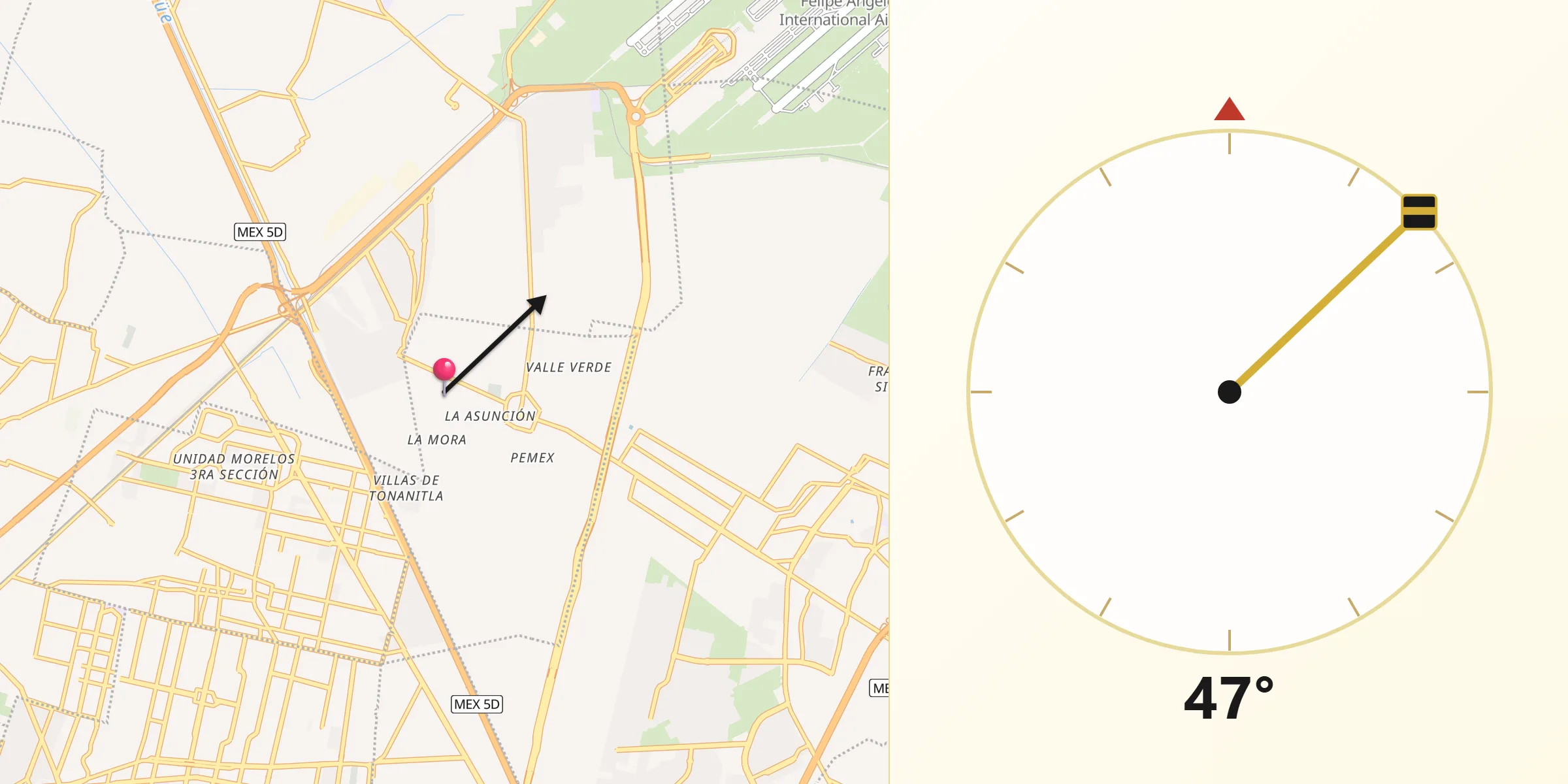 Dirección de la Qibla desde Colonia la Asunción