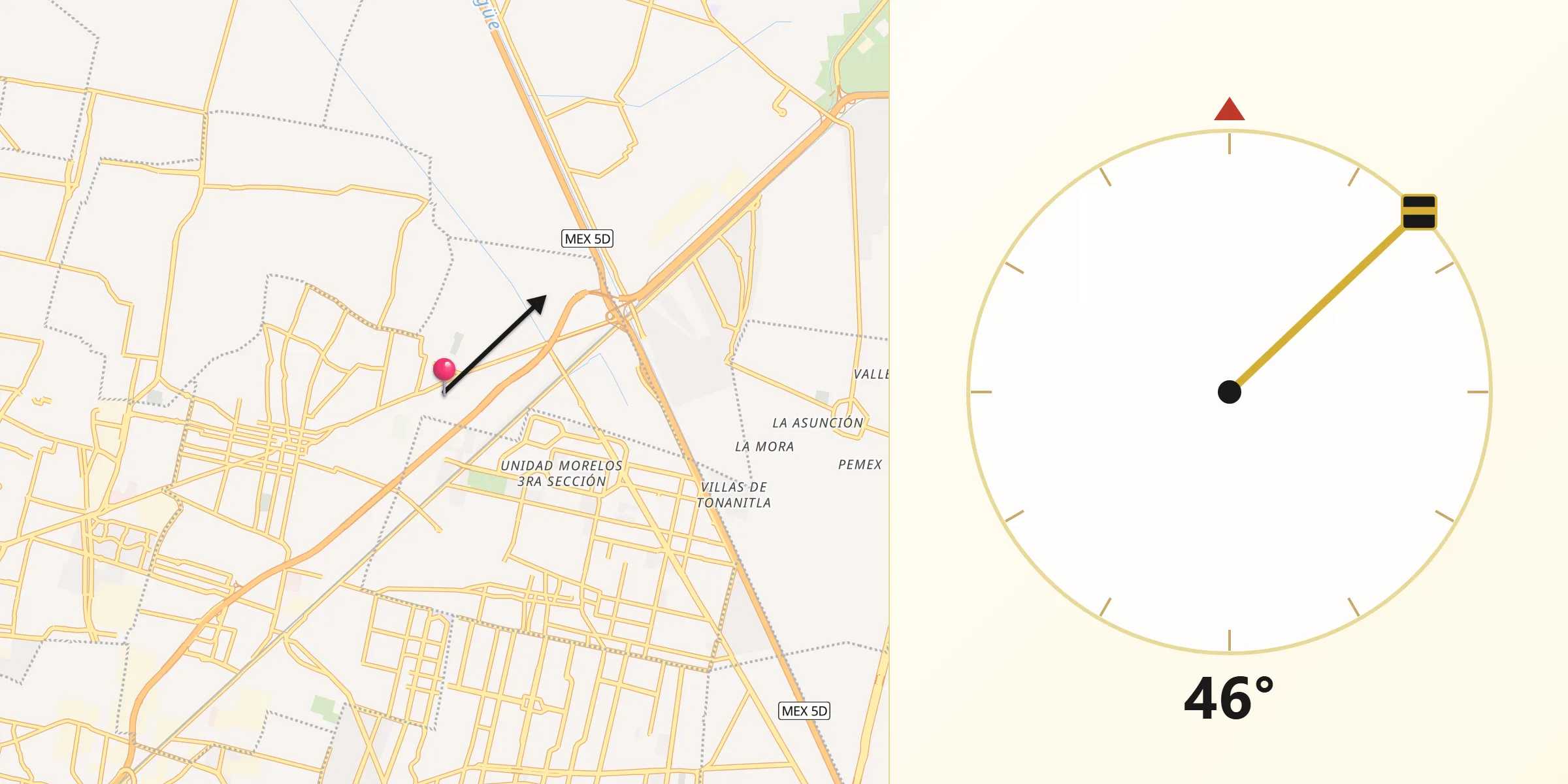 Dirección de la Qibla desde San Antonio Xahuento