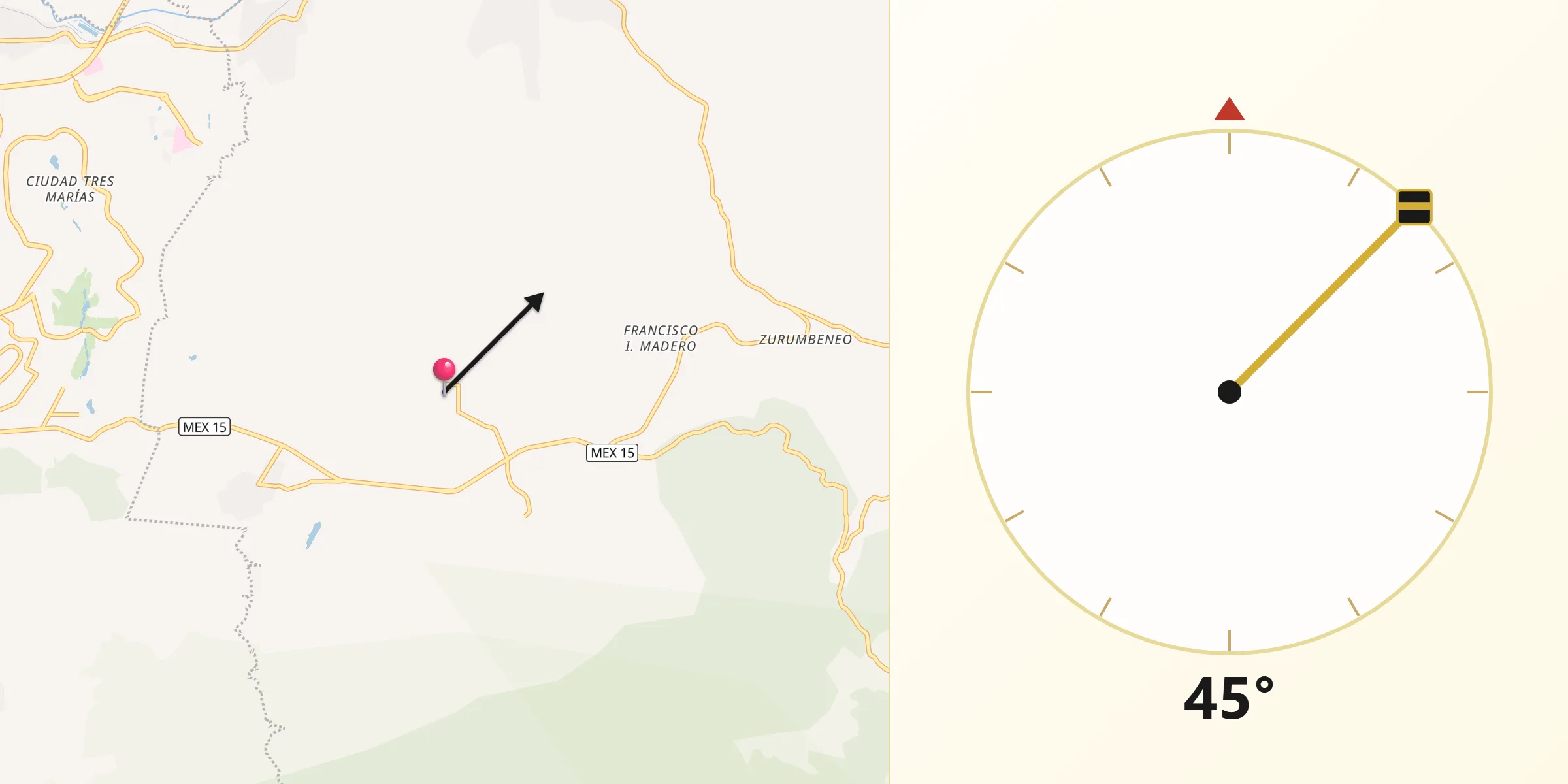 Dirección de la Qibla desde Irapeo