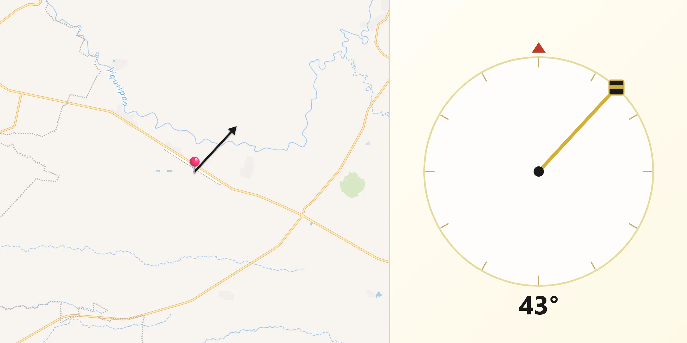 Dirección de la Qibla desde Las Primaveras [Invernadero]