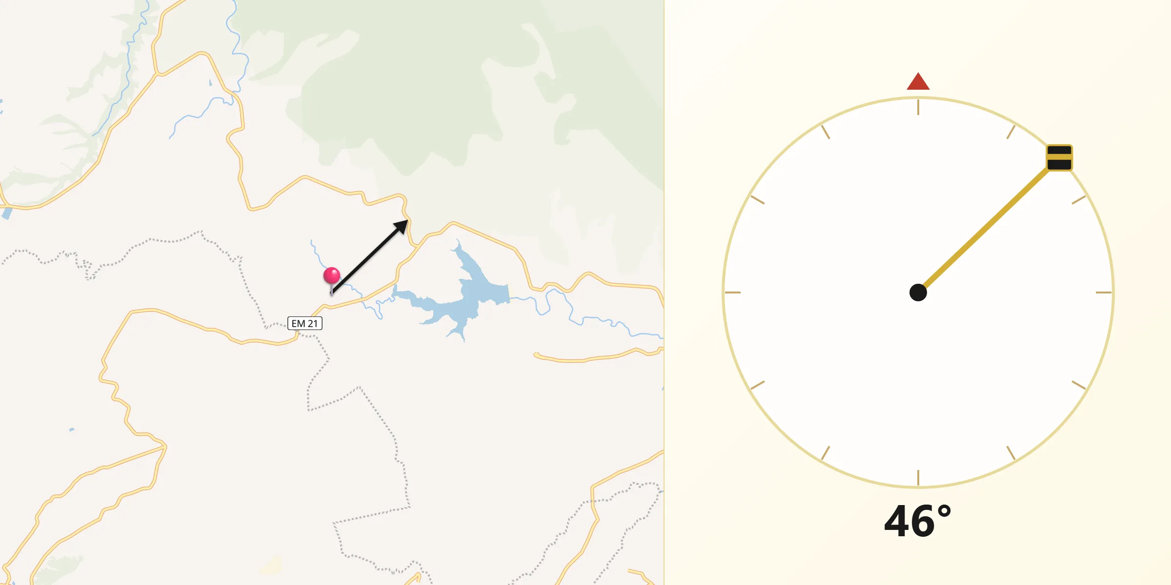 Dirección de la Qibla desde Cañada de Cisneros