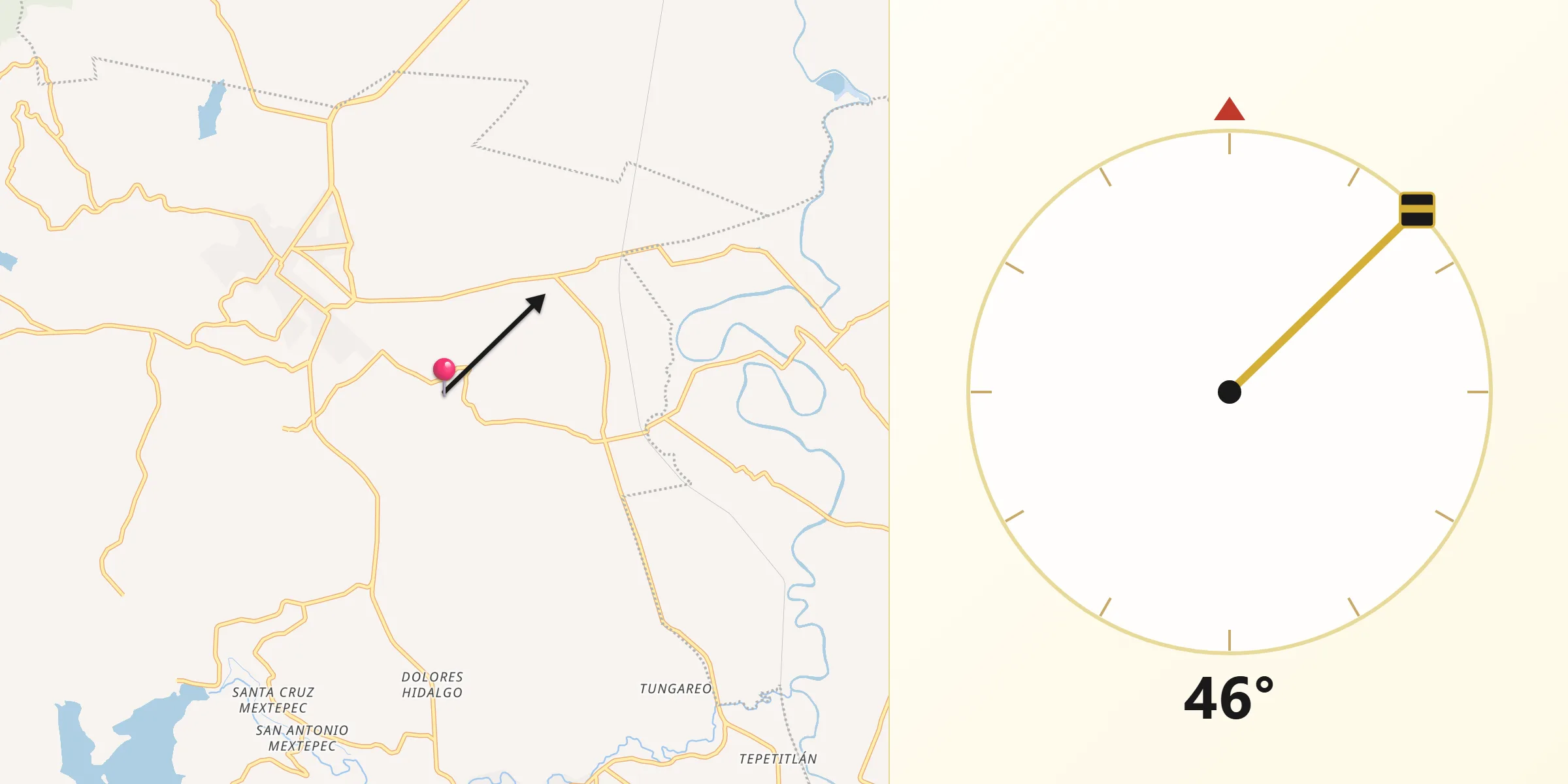 Dirección de la Qibla desde San Juan Jalpa Centro