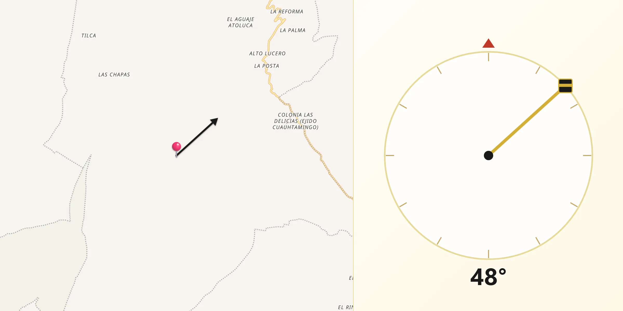 Dirección de la Qibla desde Atecax