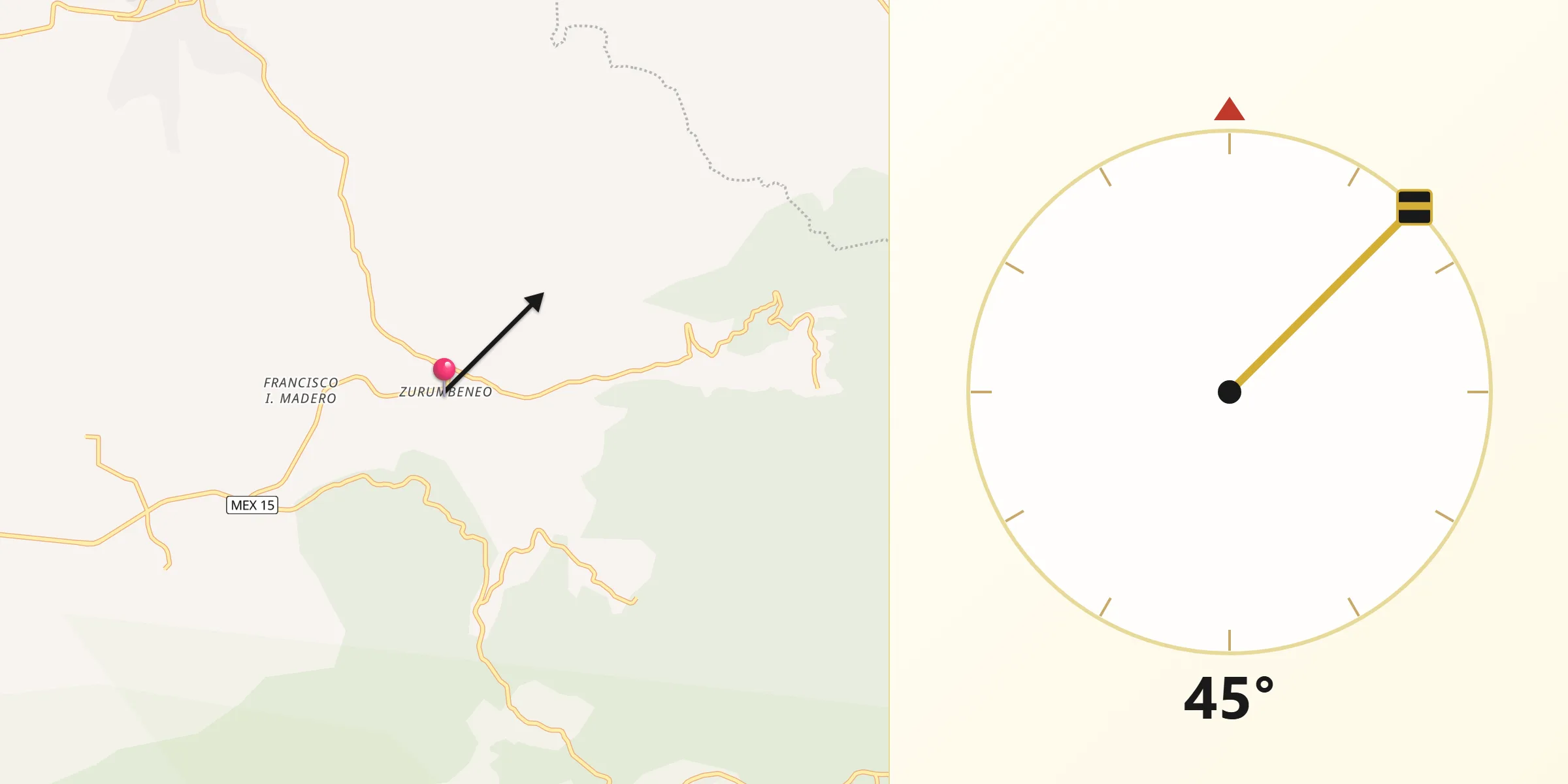 Dirección de la Qibla desde Zurumbeneo