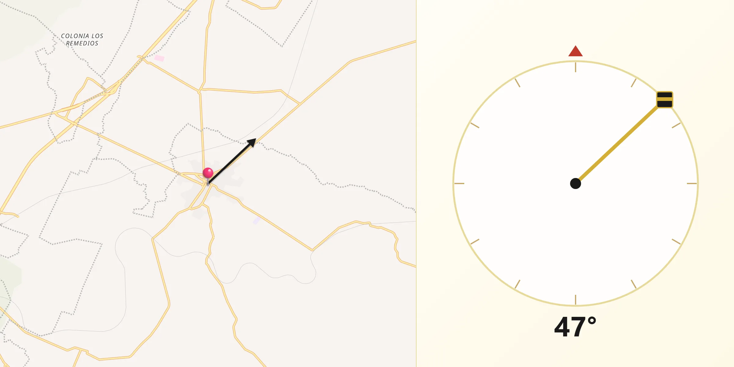 Dirección de la Qibla desde Otumba