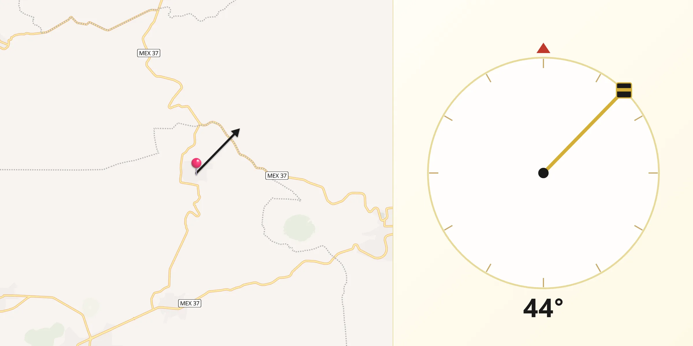 Dirección de la Qibla desde Cherán Atzicuirín (Cheranástico)