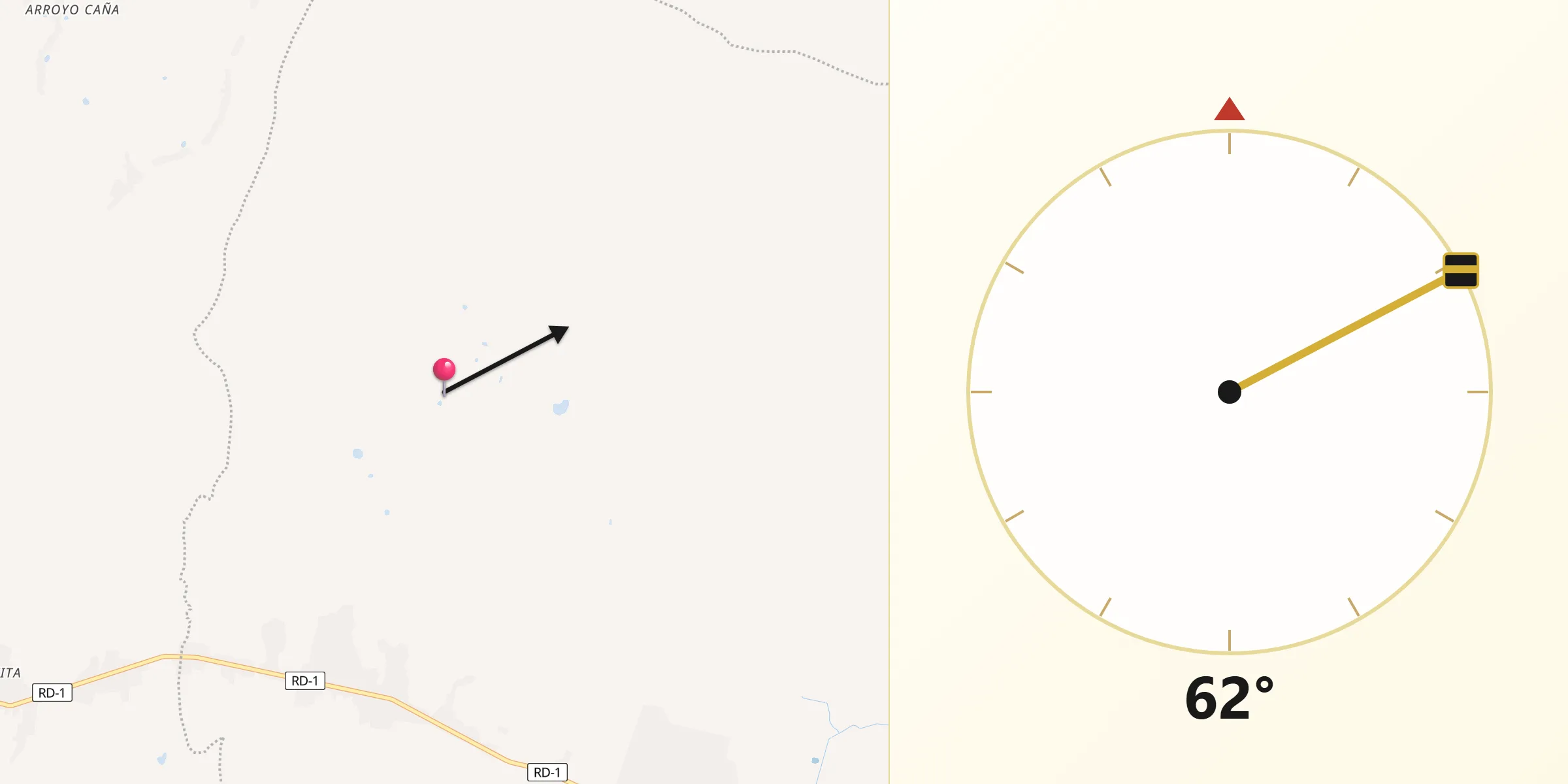 Dirección de la Qibla desde Laguna Salada