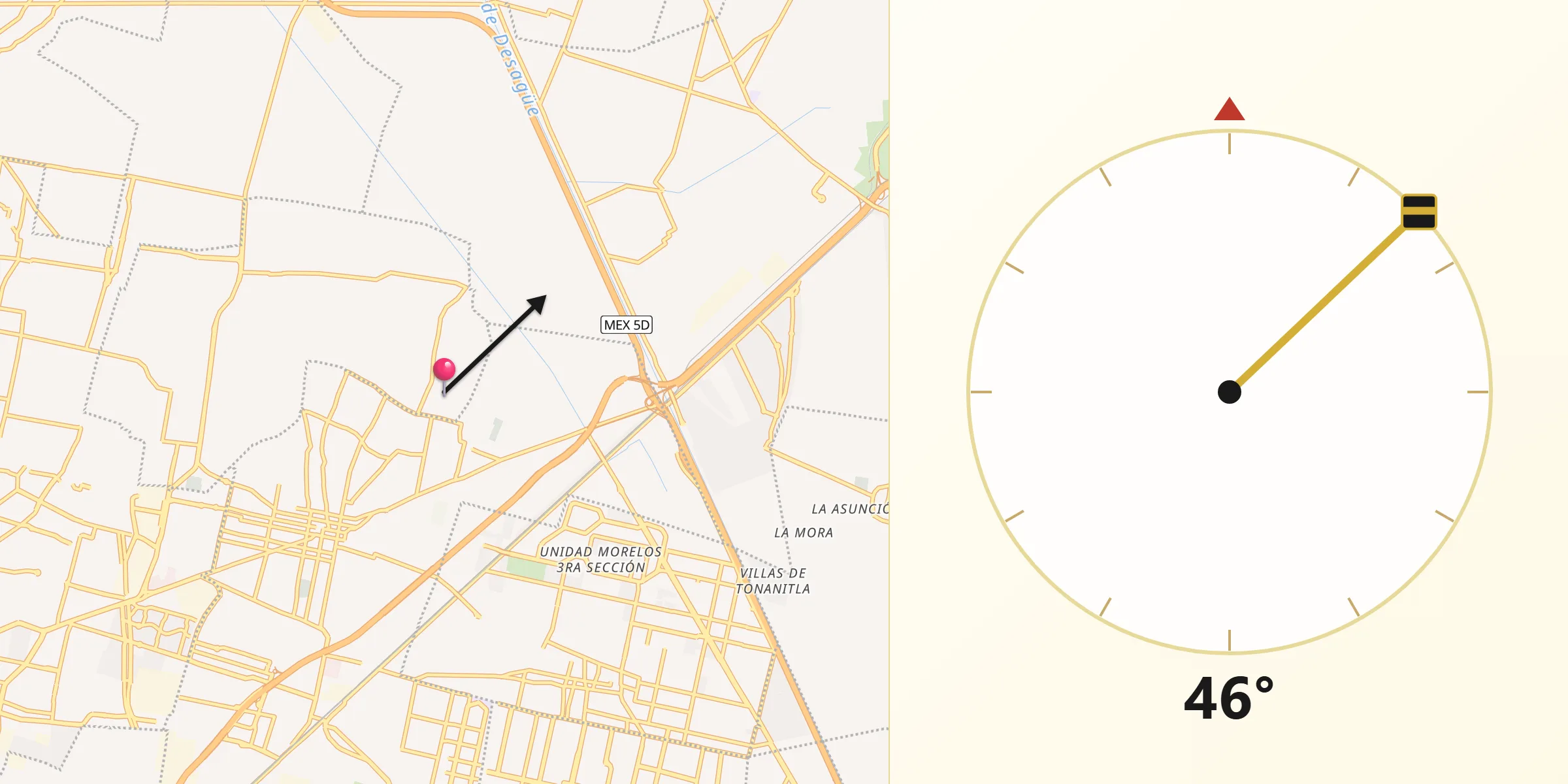 Dirección de la Qibla desde Lomas de Tenopalco