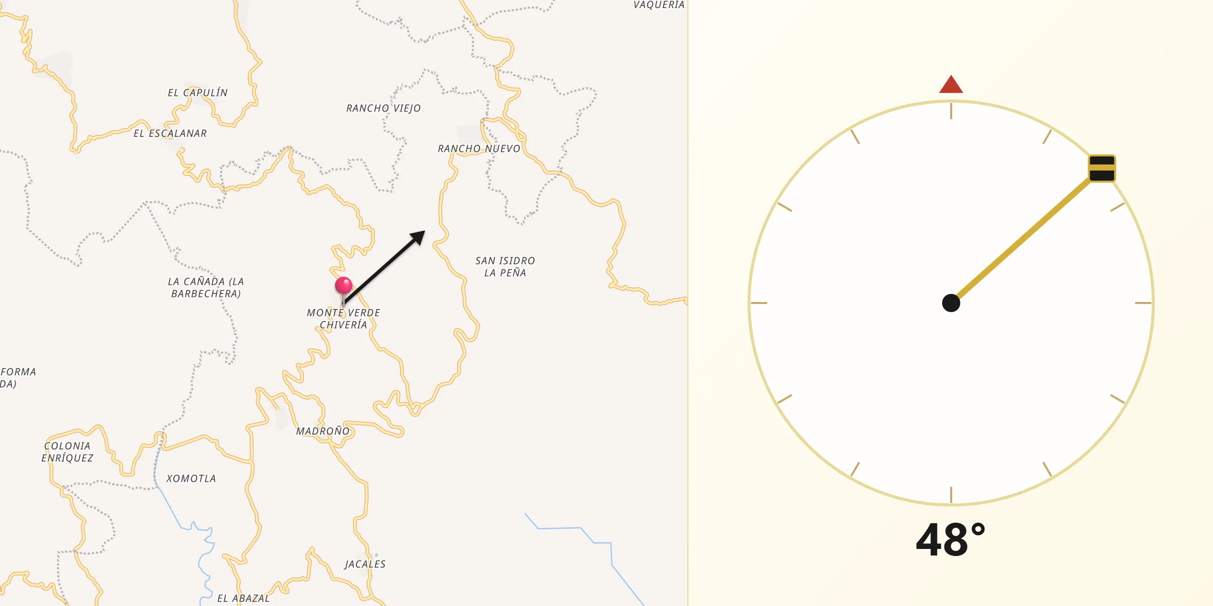 Dirección de la Qibla desde Monte Verde Chivería