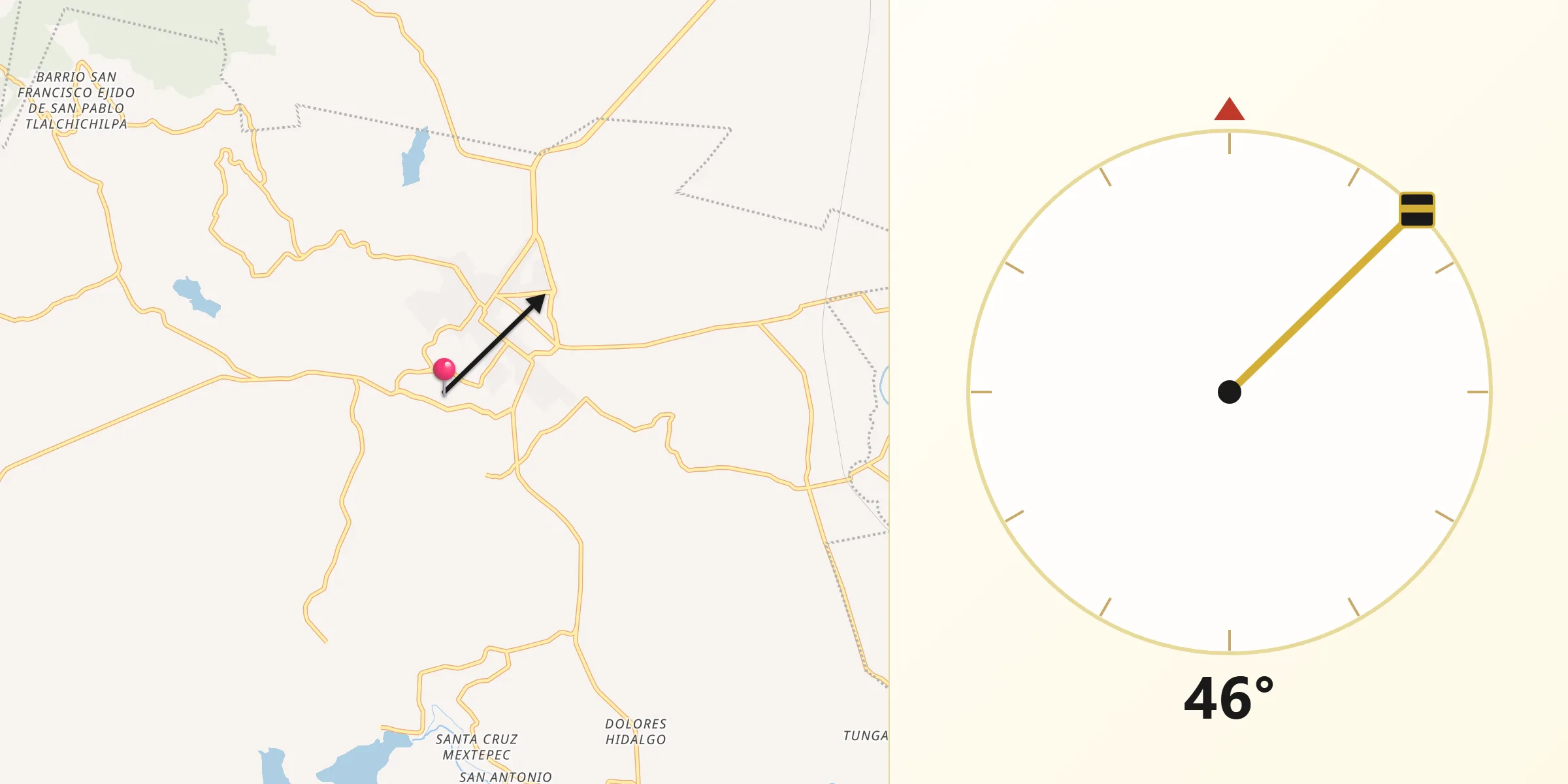 Dirección de la Qibla desde Calvario Buenavista