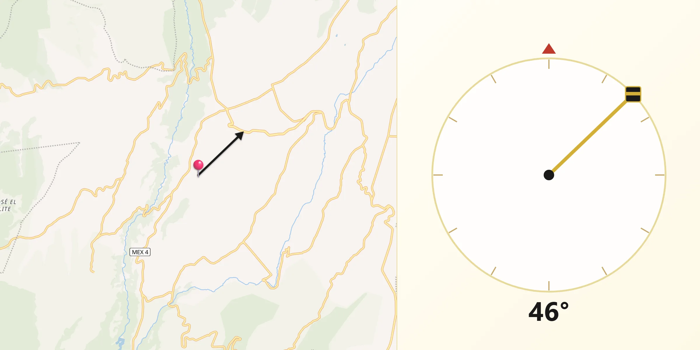 Dirección de la Qibla desde Llano de Zacapexco
