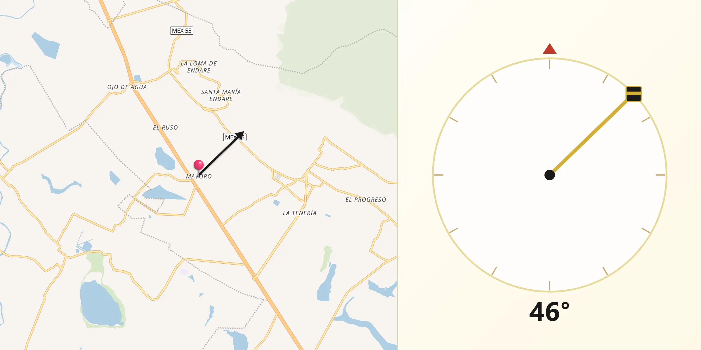 Dirección de la Qibla desde Mavoro