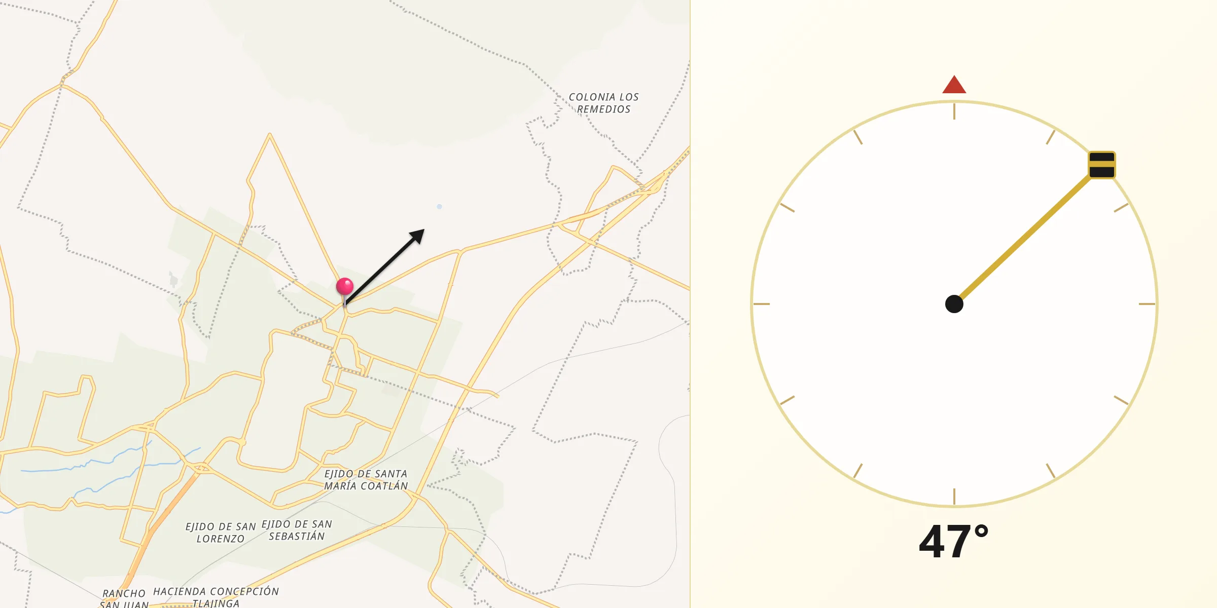 Dirección de la Qibla desde San Martín de las Pirámides